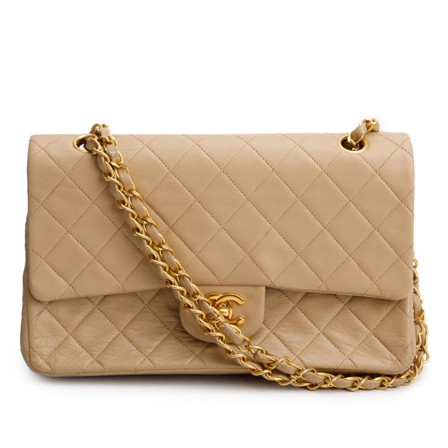 Chanel Quilted Double Flap Lambskin Beige Travel Bag