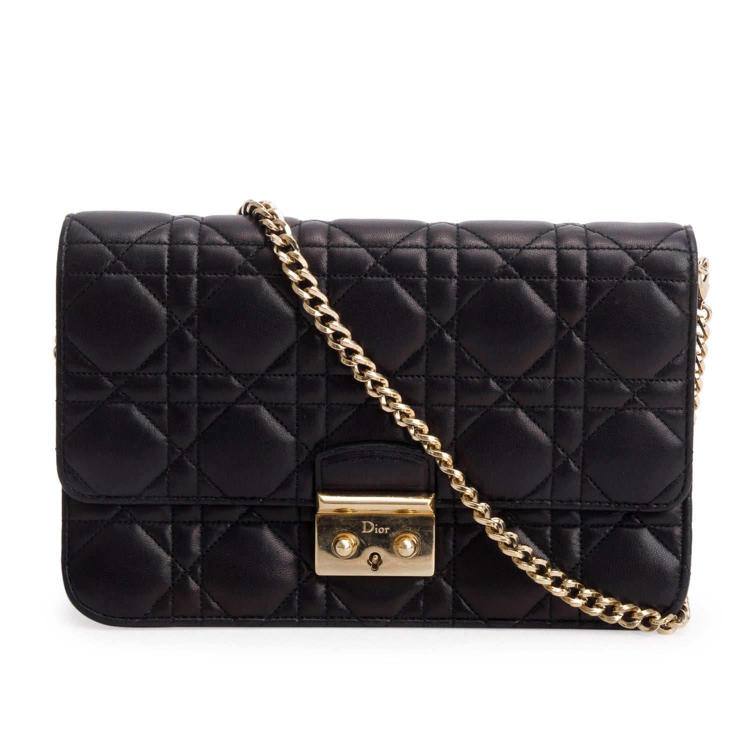 Dior Christian Lambskin Cannage Miss Promenade Pouch Handbag Black Travel Bag