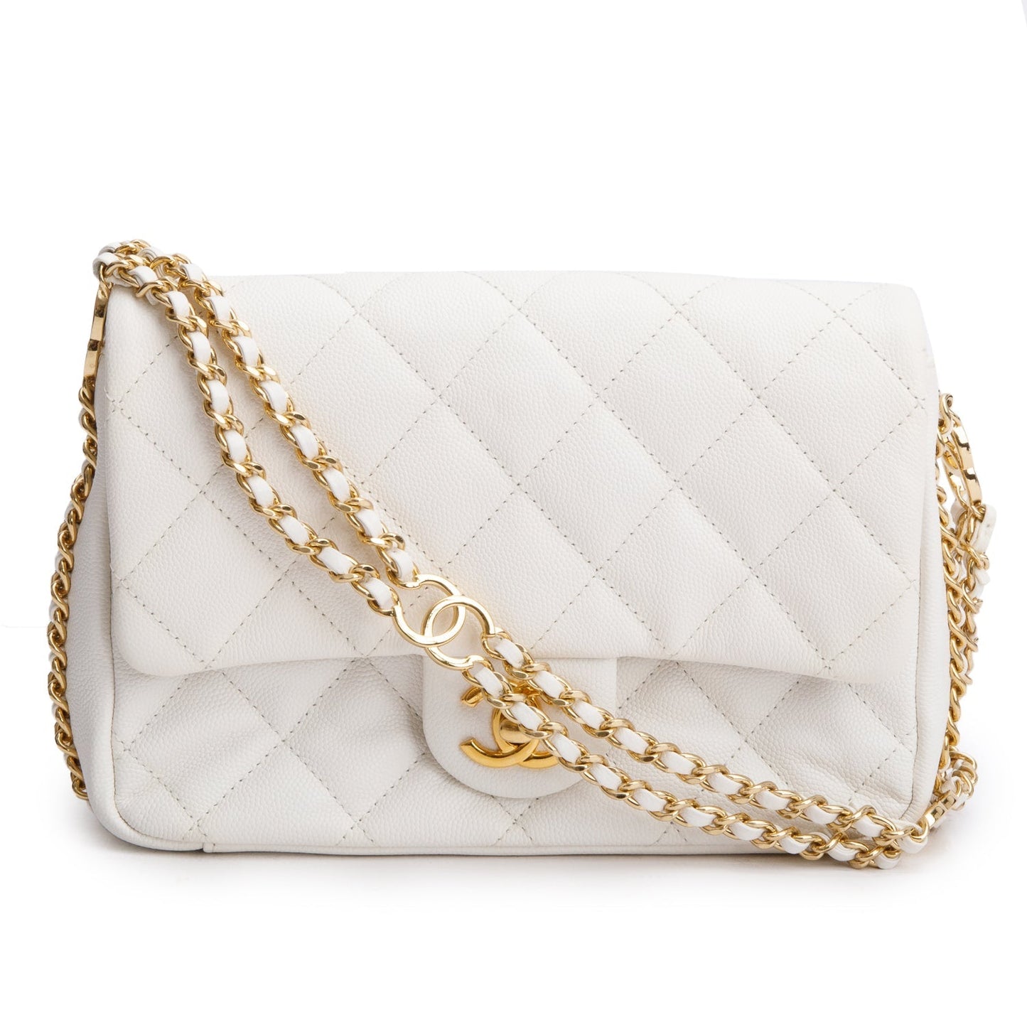 Chanel Caviar Quilted CC You Flap Leather White Travel Bag Flap Bag