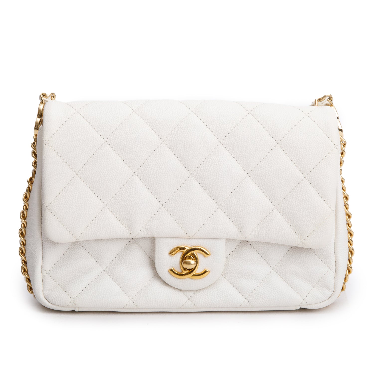 Chanel Caviar Quilted CC You Flap Leather White Travel Bag Flap Bag