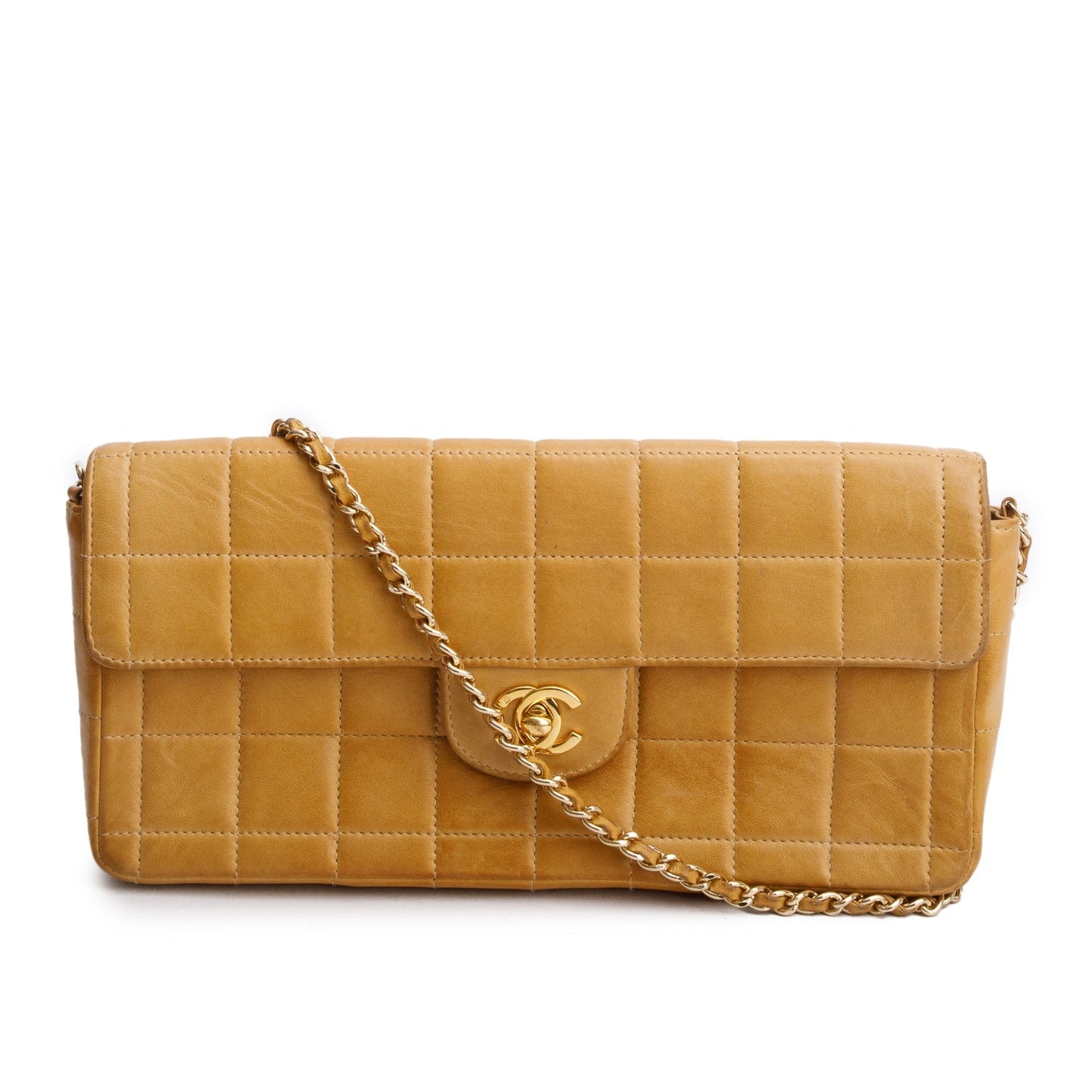 Chanel Tan Quilted East West Chocolate Lambskin Travel Bag