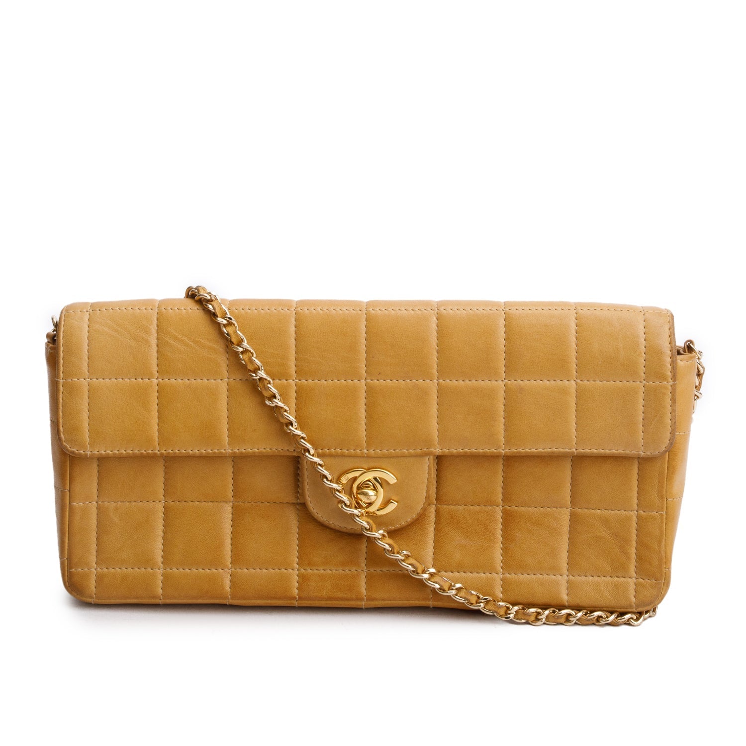 Chanel Tan Quilted East West Chocolate Lambskin Travel Bag