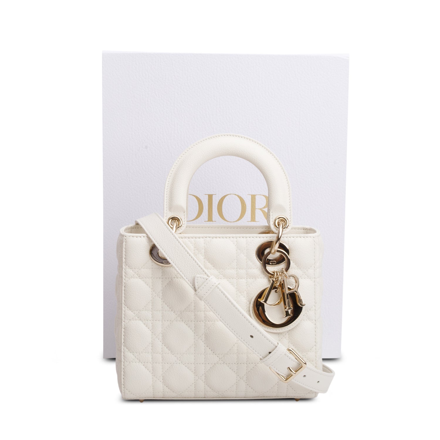 Dior Christian Grained Cannage Calfskin Lady Bag Leather White Travel Bag