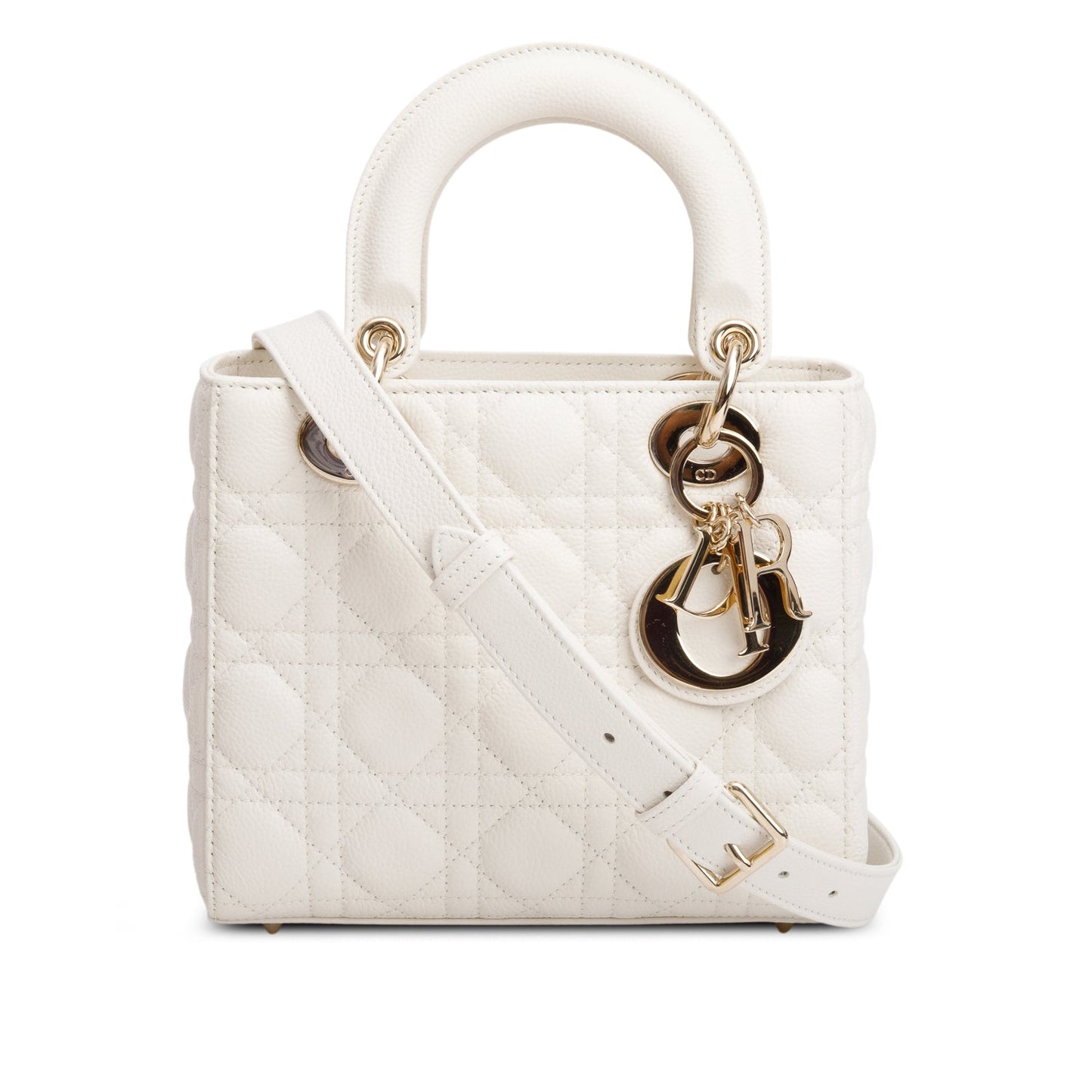 Dior Christian Grained Cannage Calfskin Lady Bag Leather White Travel Bag