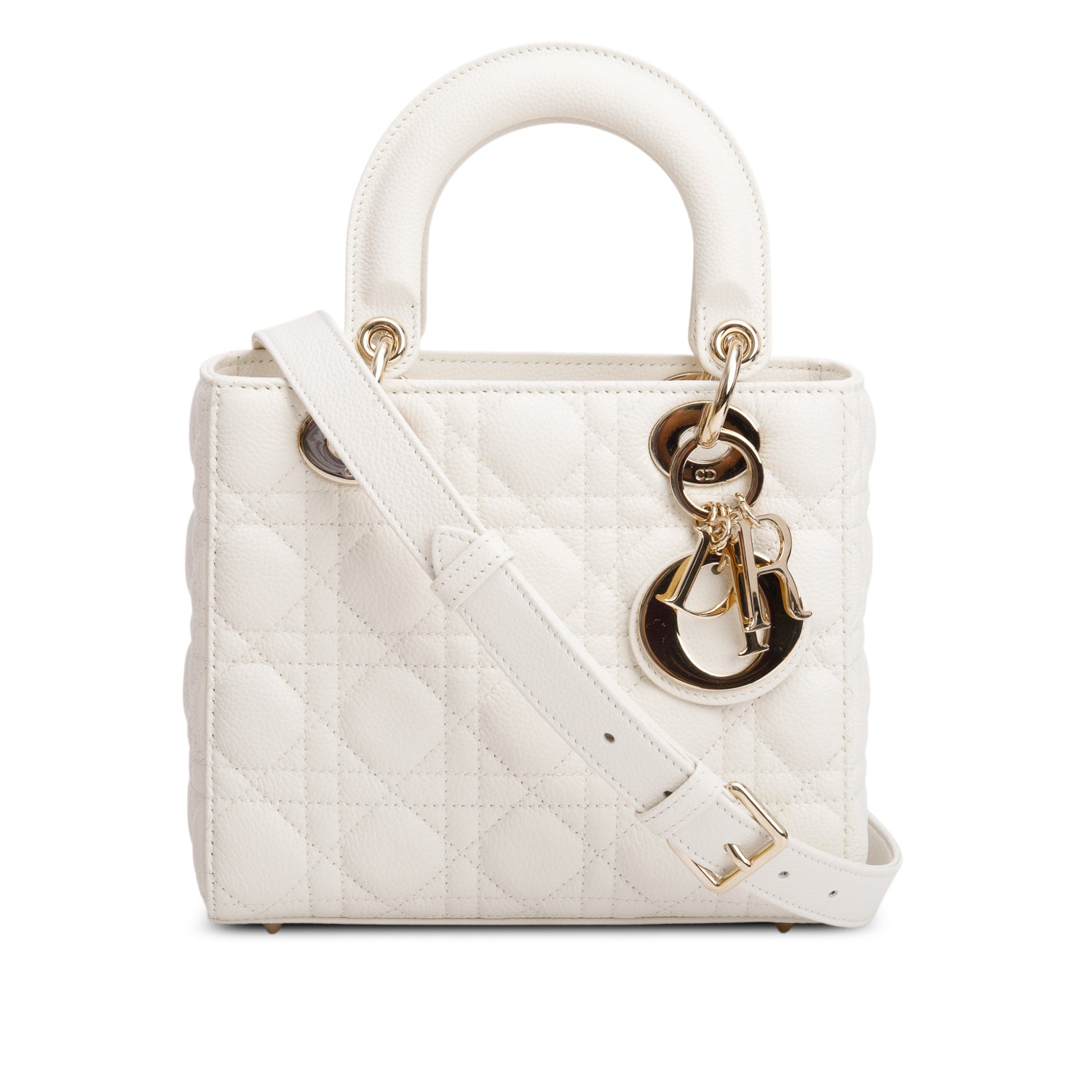 Dior Christian Grained Cannage Calfskin Lady Bag Leather White Travel Bag