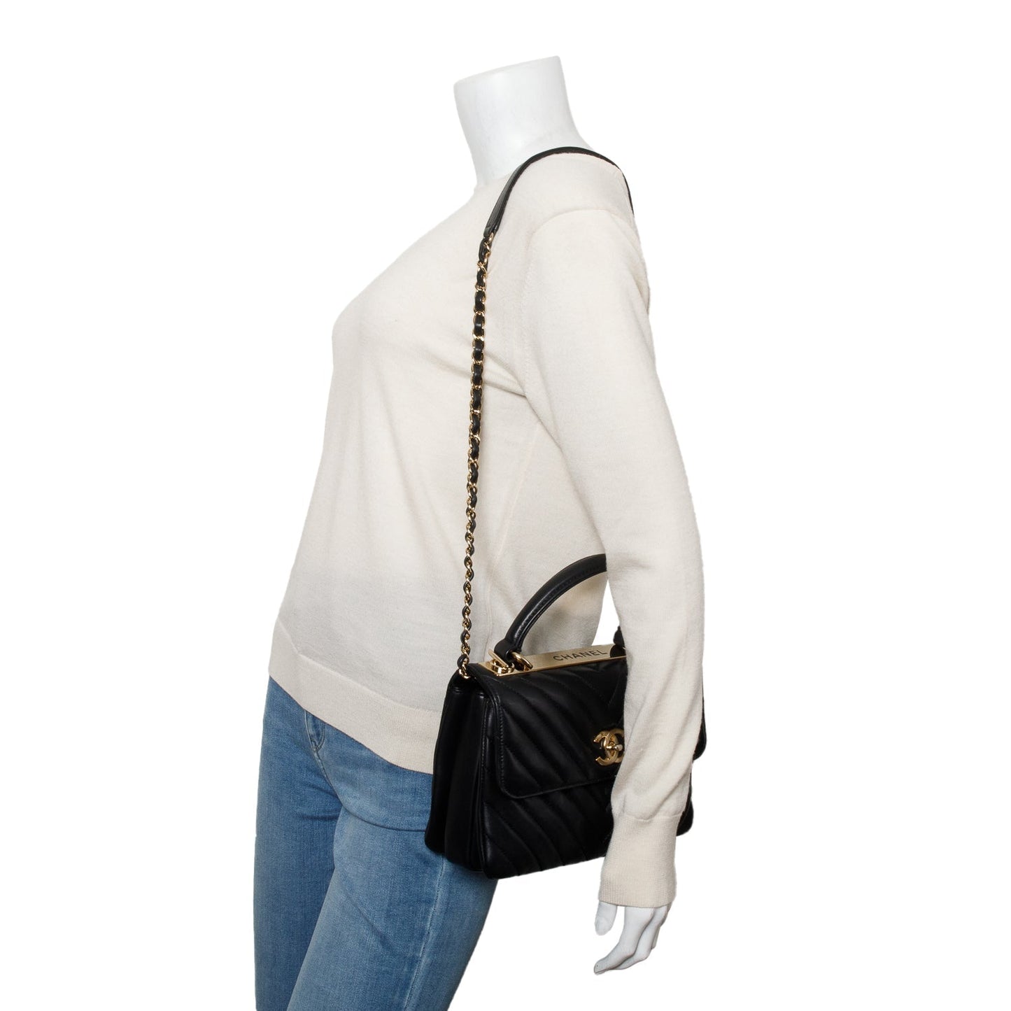 Chanel Chevron Trendy CC Top Handle Lambskin Black Travel Bag Authenticity Card