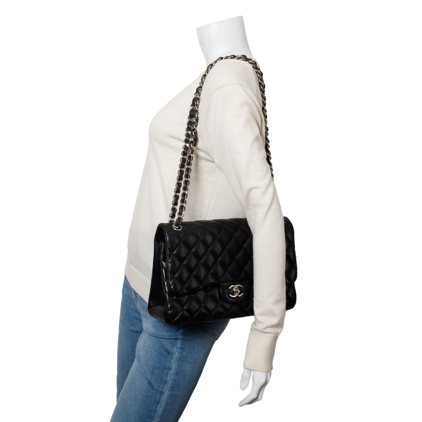 Chanel Quilted Jumbo Double Flap Leather Lambskin Black Travel Bag Flap Bag