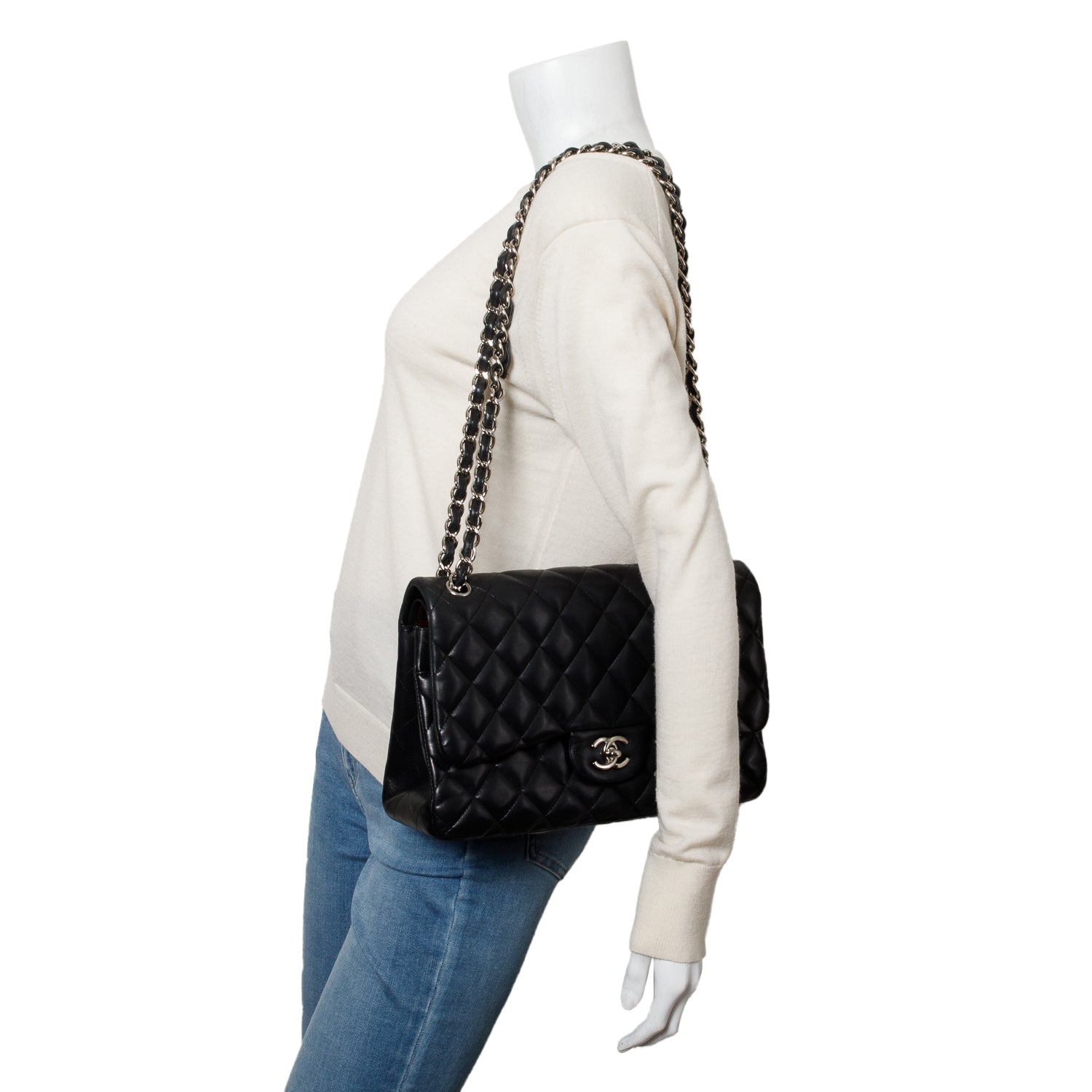 Chanel Quilted Jumbo Double Flap Leather Lambskin Black Travel Bag Flap Bag