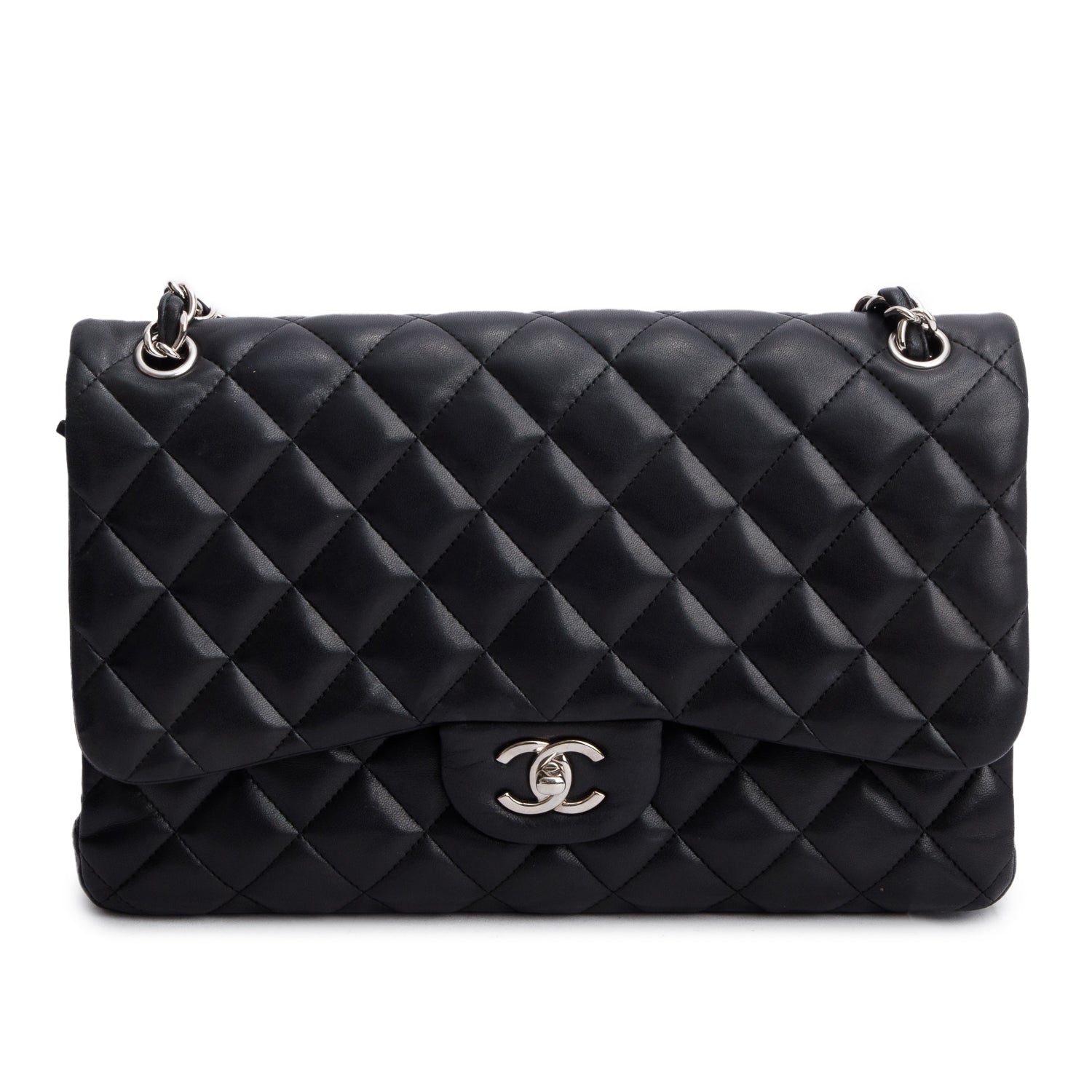 Chanel Quilted Jumbo Double Flap Leather Lambskin Black Travel Bag Flap Bag