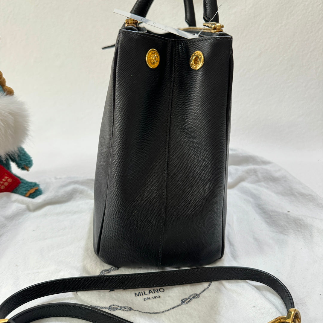 Prada Galleria Saffiano Handbag Cm Leather Black Travel Bag