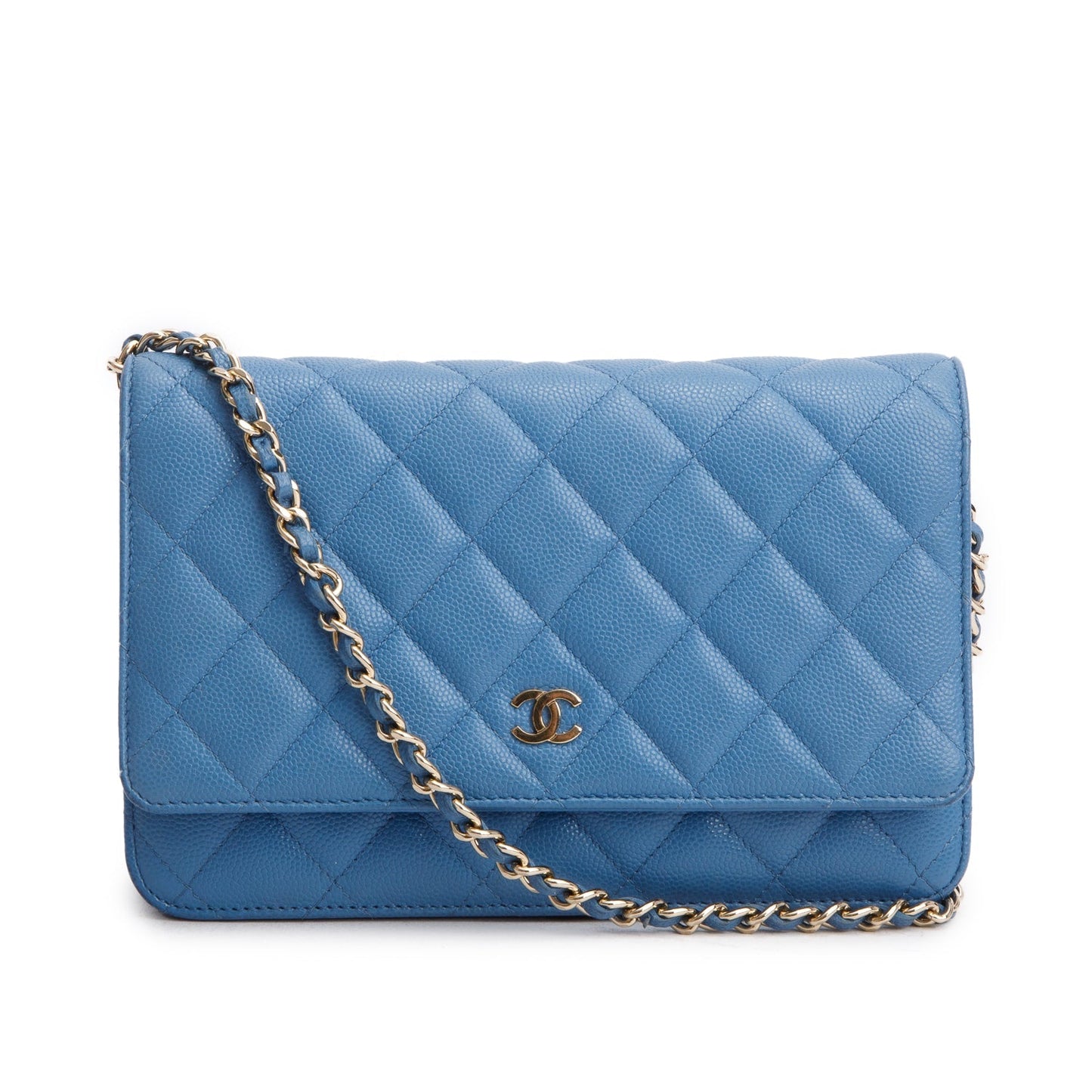 Chanel Quilted Caviar Classic on Leather Blue Wallet Case