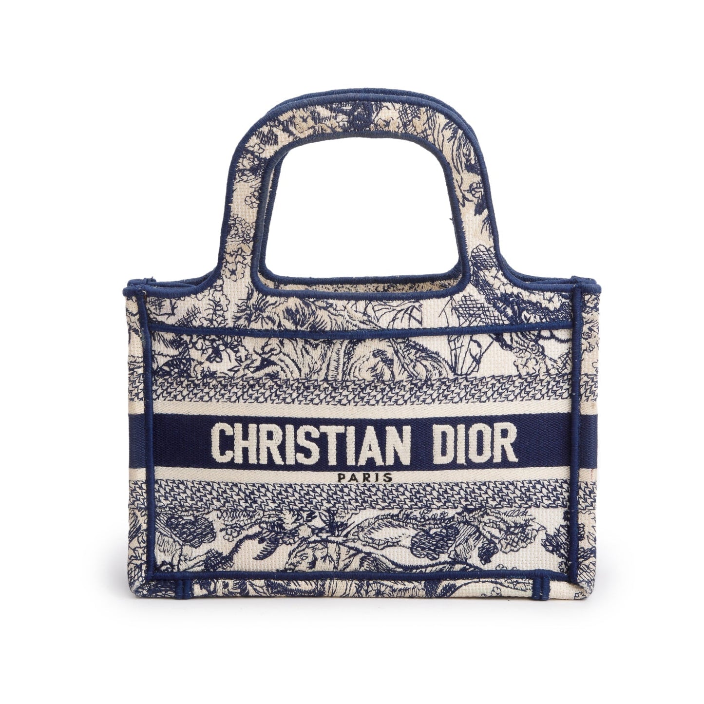 Dior Christian Embroidered Mini Toile De Jouy Book Canvas Blue Tote Bag