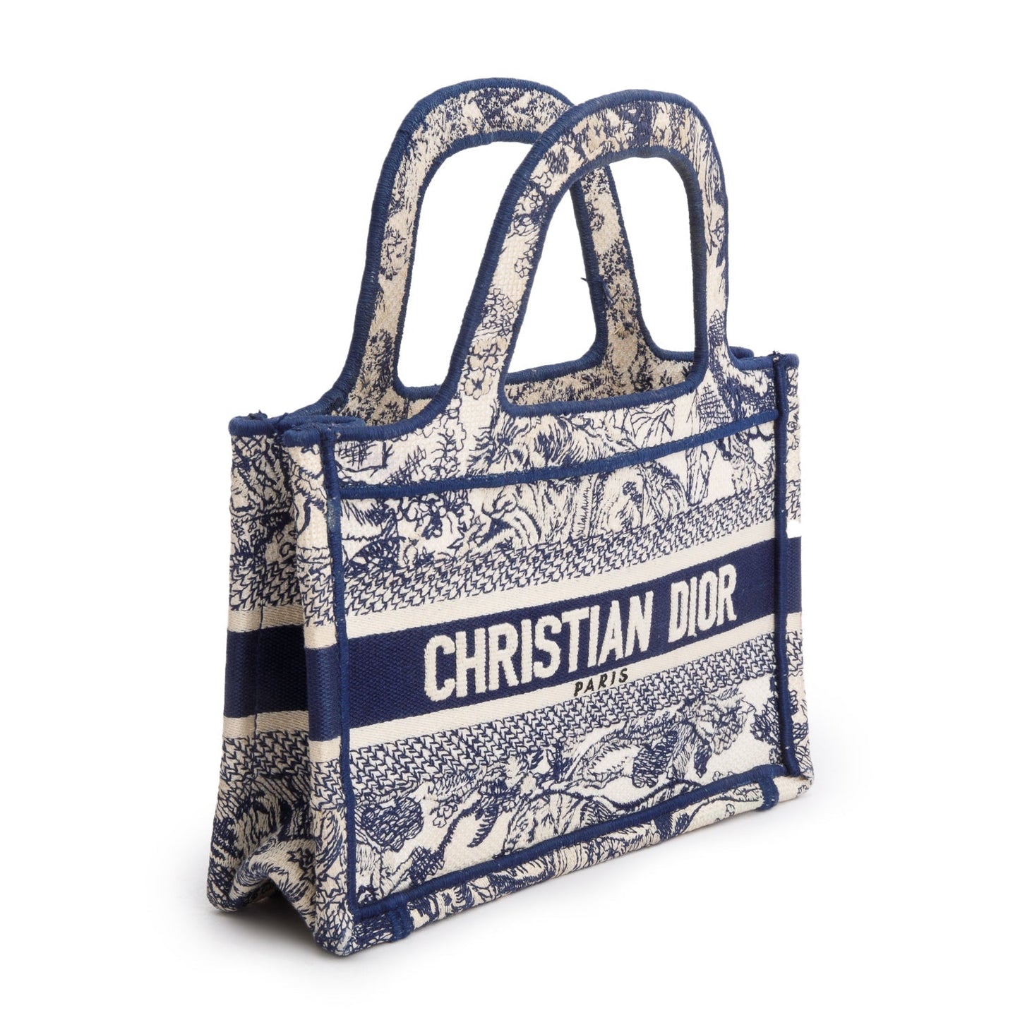 Dior Christian Embroidered Mini Toile De Jouy Book Canvas Blue Tote Bag