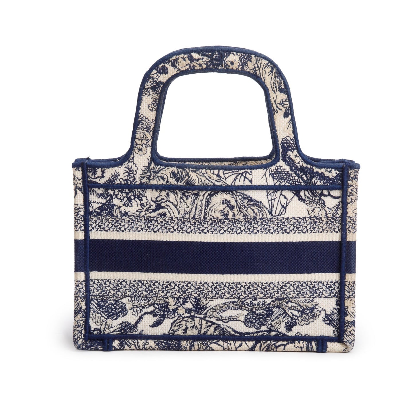 Dior Christian Embroidered Mini Toile De Jouy Book Canvas Blue Tote Bag