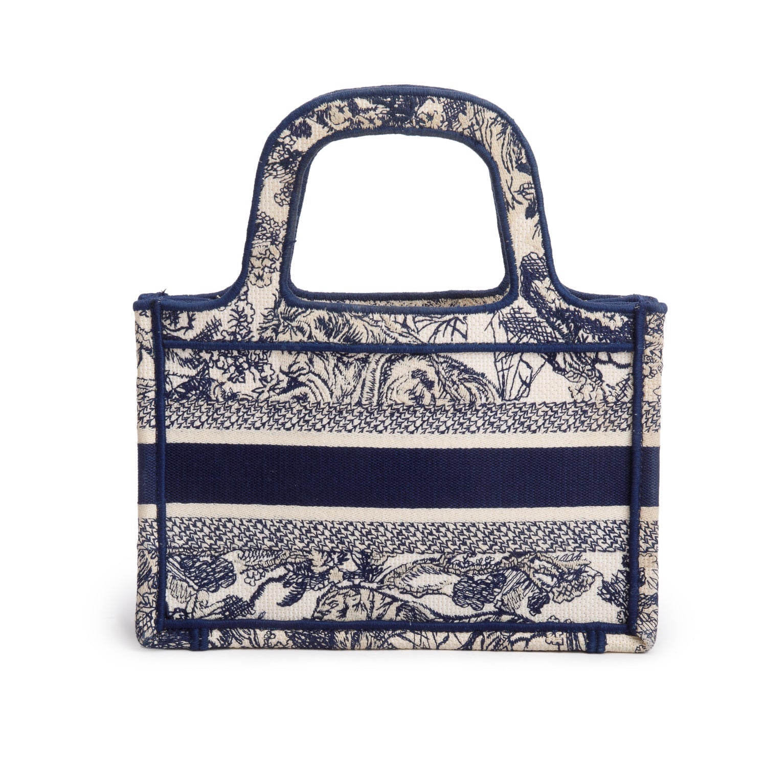 Dior Christian Embroidered Mini Toile De Jouy Book Canvas Blue Tote Bag