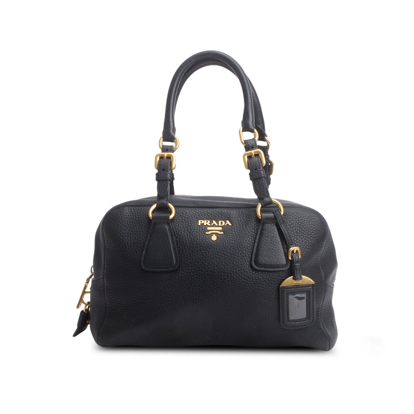 Prada Vitello Daino Convertible Bauletto Handbag Black Travel Bag