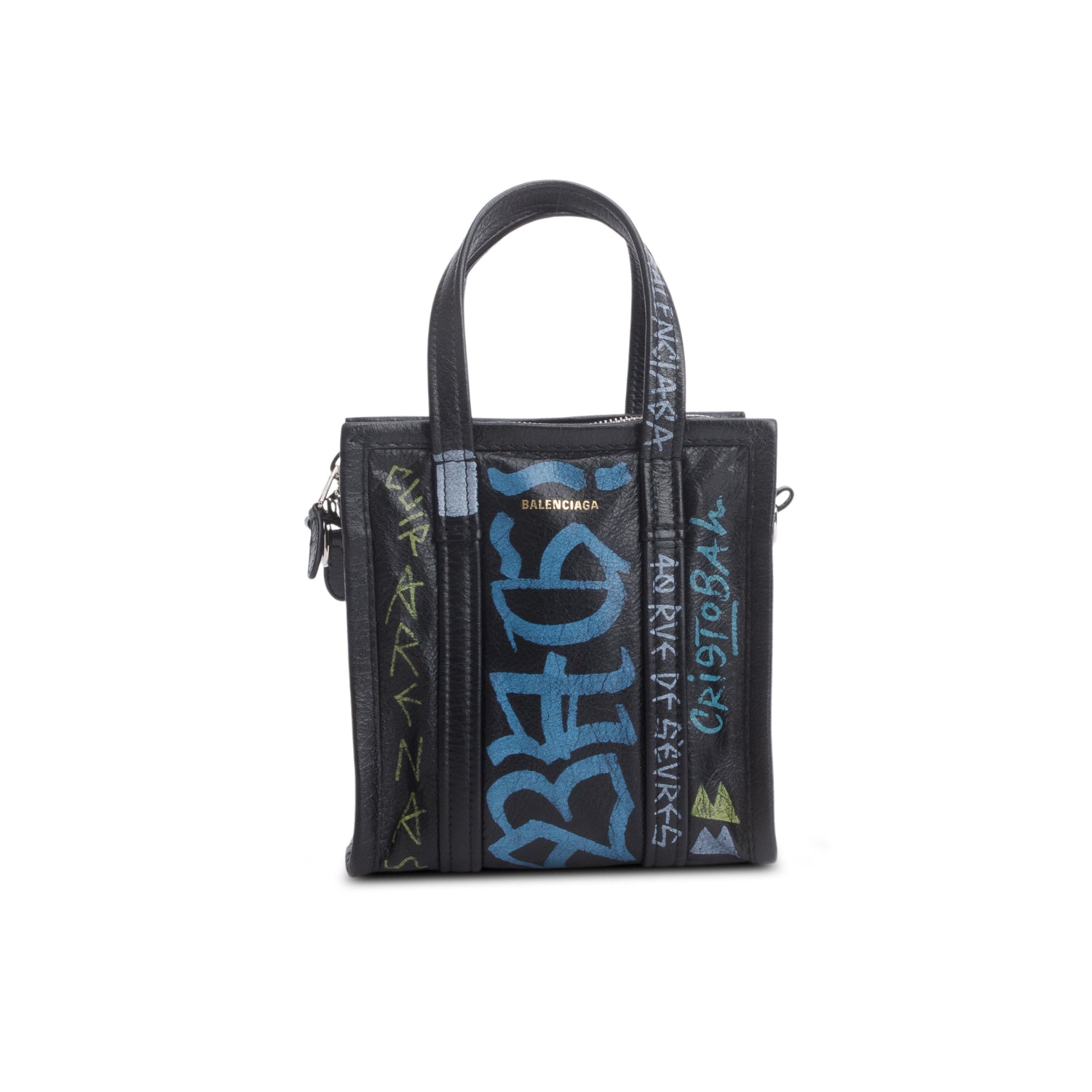 Balenciaga Agneau Graffiti All Over Xs Shopper Tote Leather Tote Bag