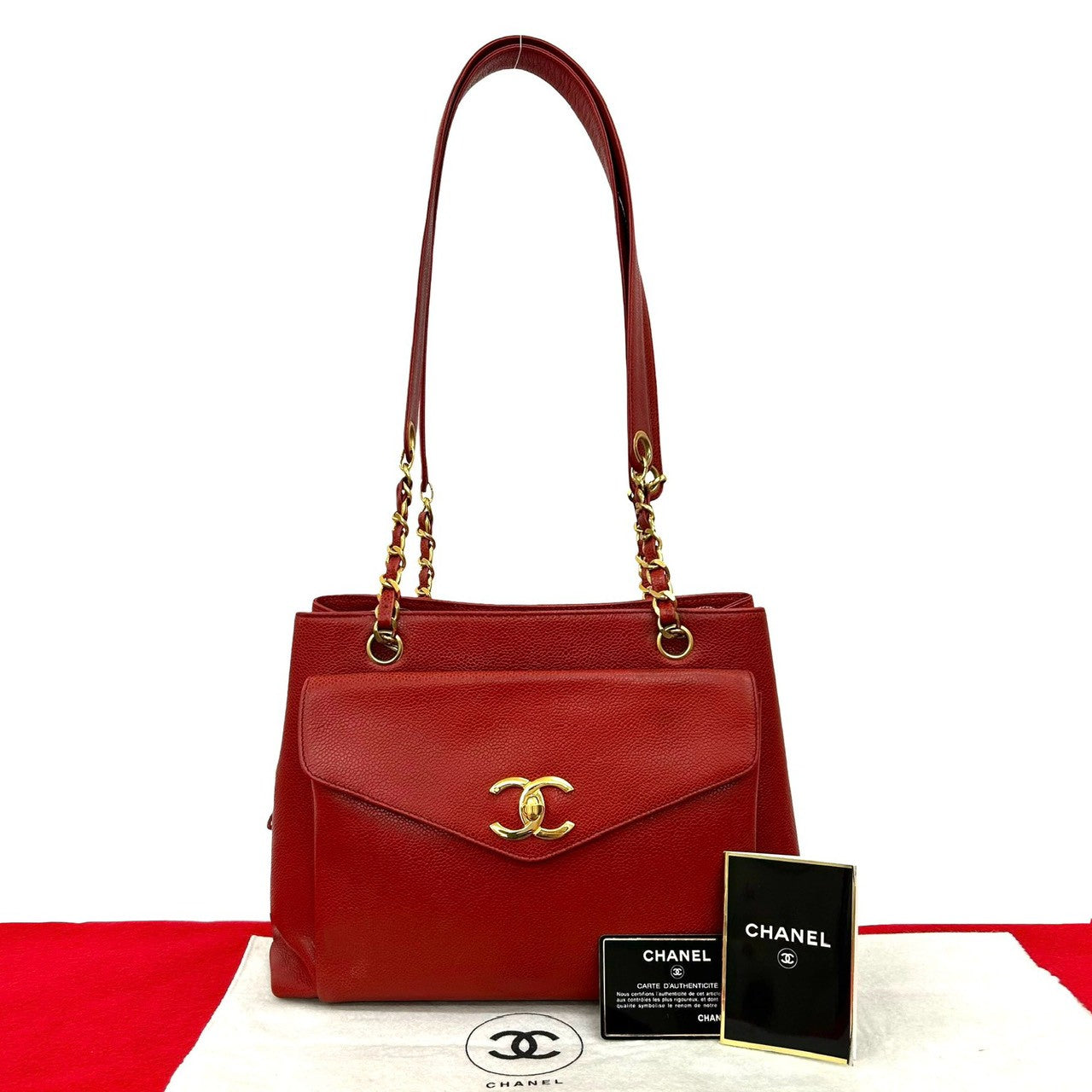 Chanel Matt caviar skin Red Tote Bag