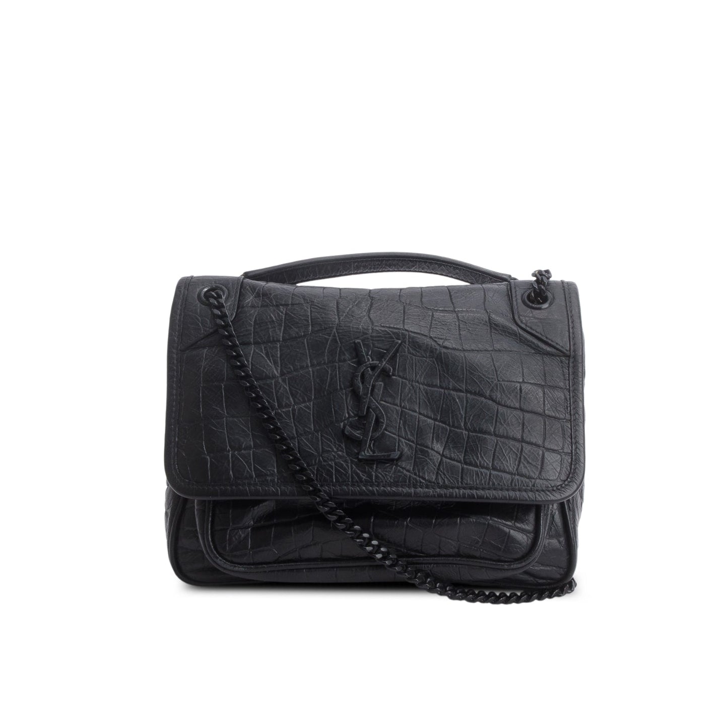 YSL Saint Laurent Croc Embossed Calfskin Baby Niki Shoulder Bag Leather Matelasse