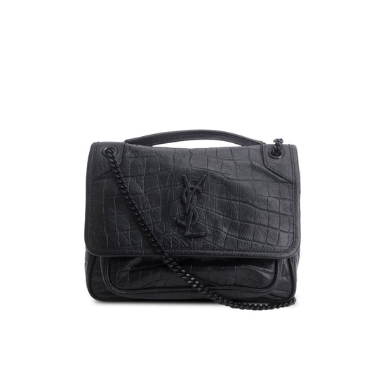 YSL Saint Laurent Croc Embossed Calfskin Baby Niki Shoulder Bag Leather Matelasse