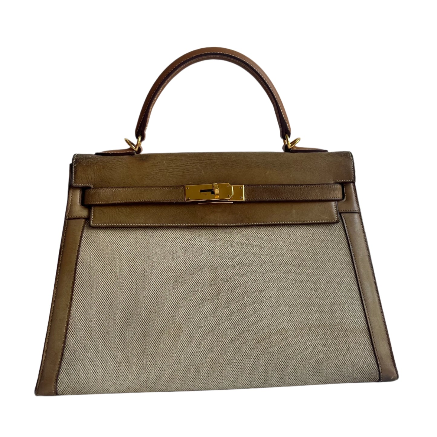 Hermes Kelly Sellier Natural And Hardware Handbag Leather Canvas Travel Bag