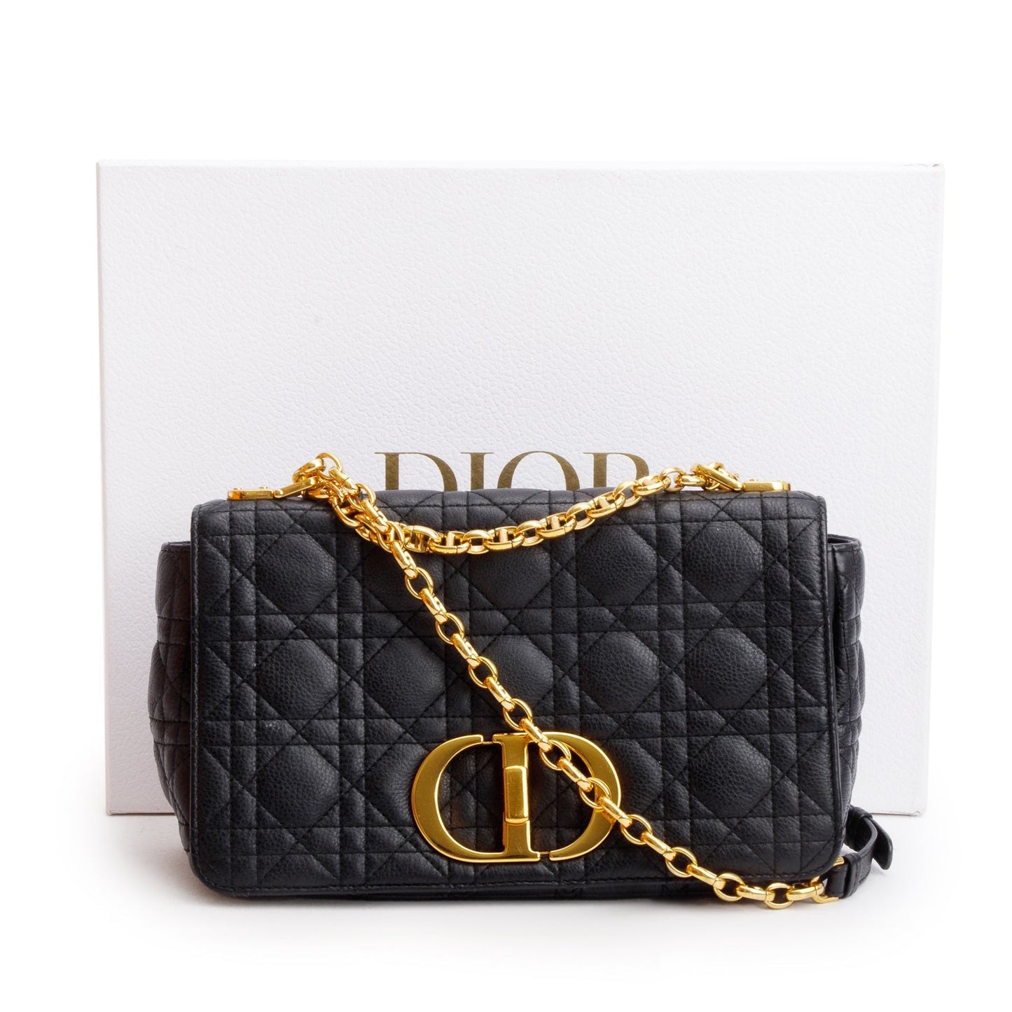 Dior Christian Supple Cannage Calfskin Caro Bag Black Medium Travel Bag