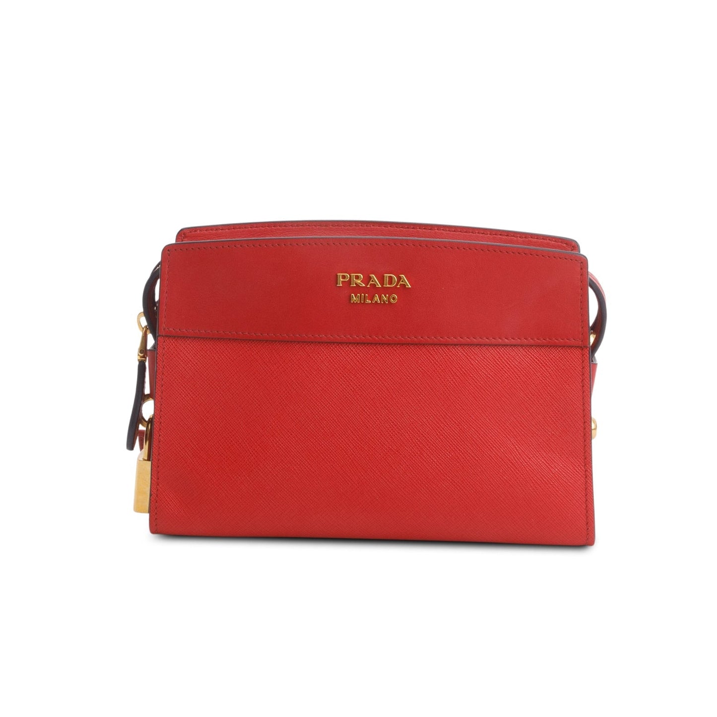 Prada Saffiano City Calfskin Esplanade Shoulder Bag Red Small