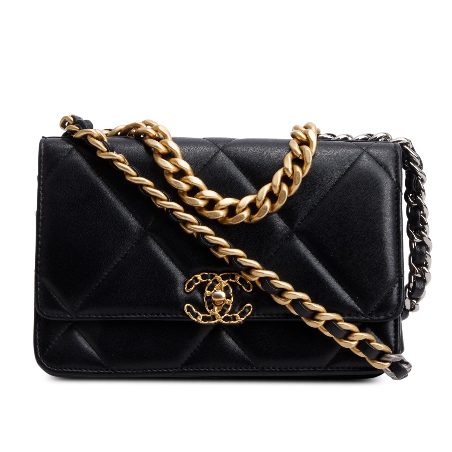 Chanel Quilted 19 On Leather Lambskin Black Wallet Case