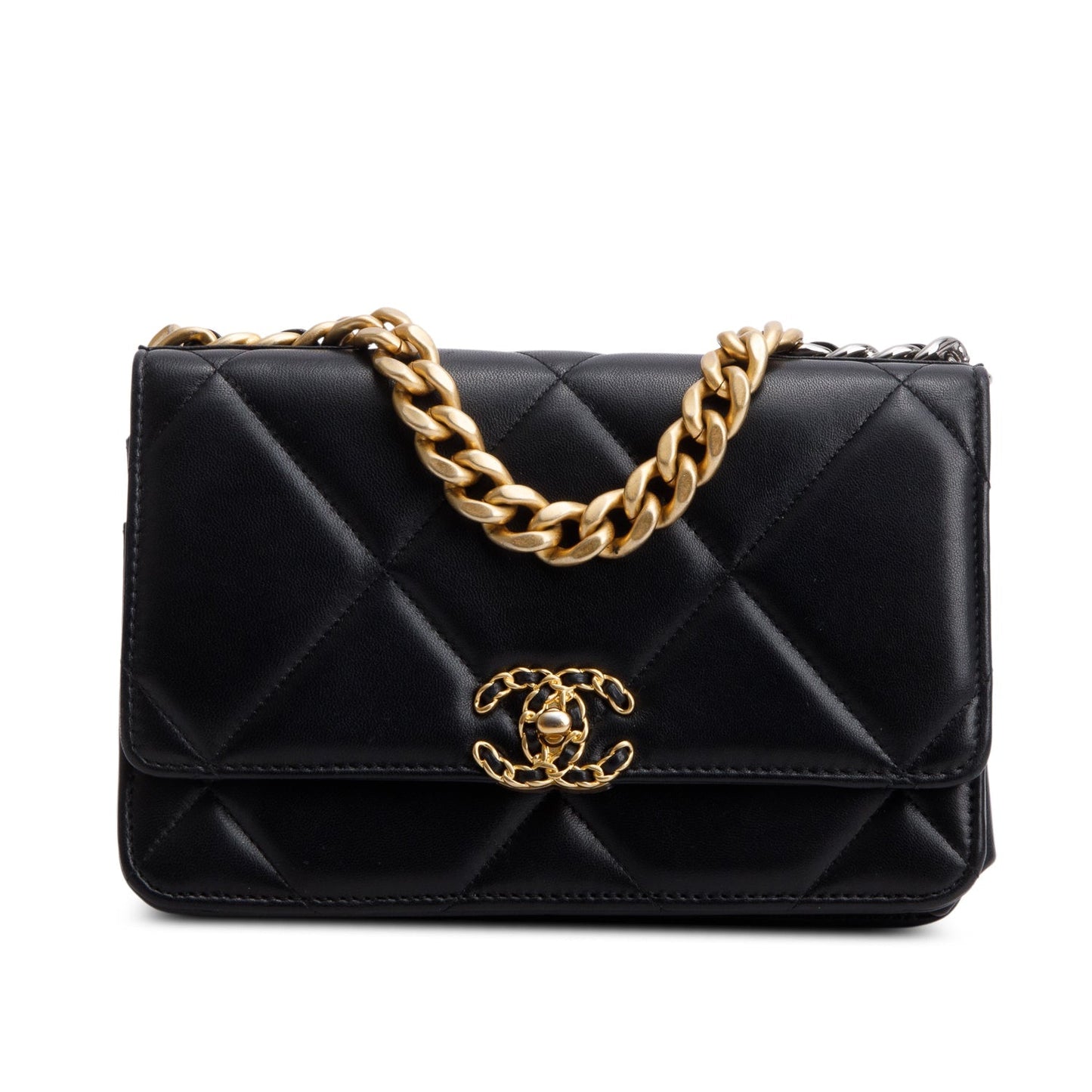 Chanel Quilted 19 On Leather Lambskin Black Wallet Case