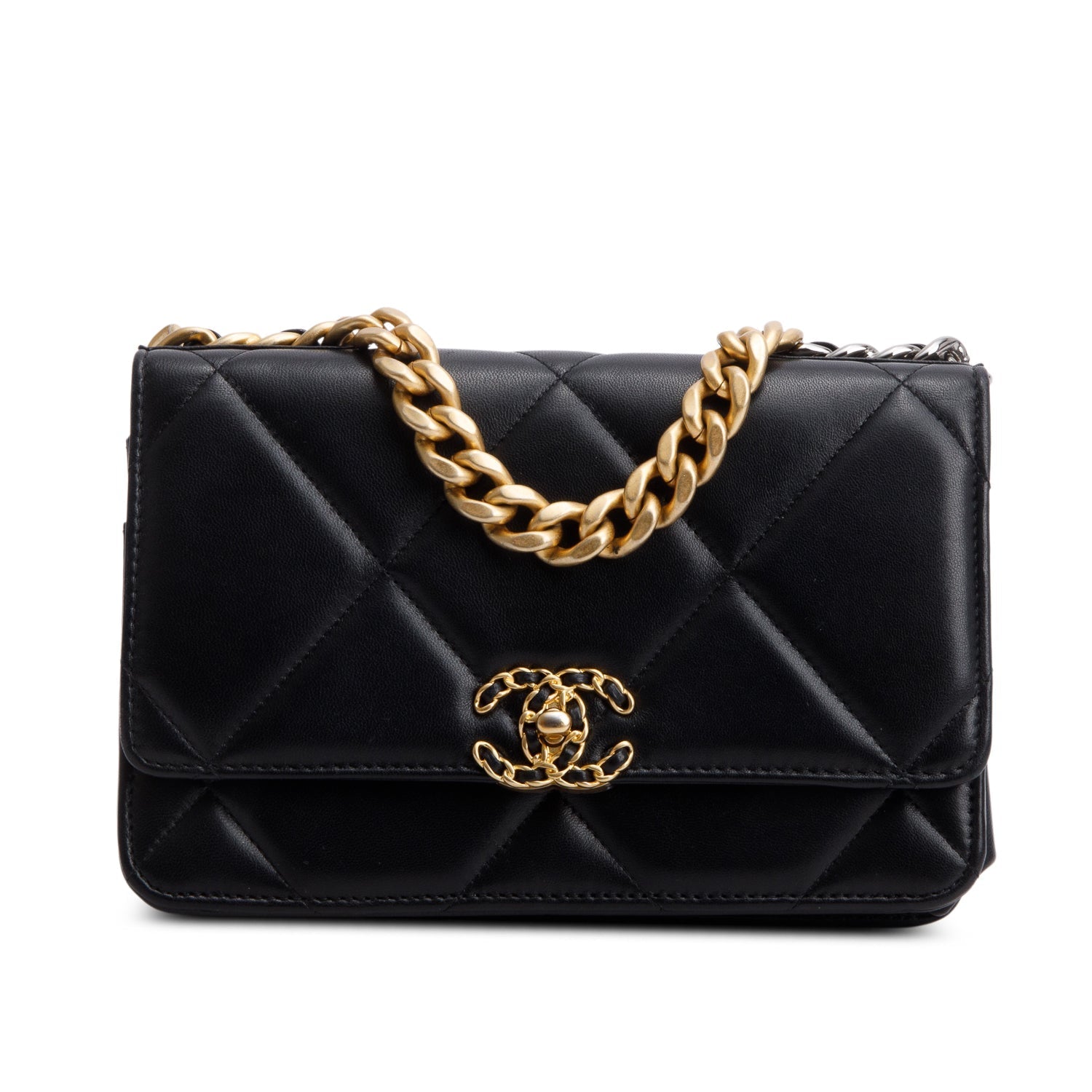 Chanel Quilted 19 On Leather Lambskin Black Wallet Case