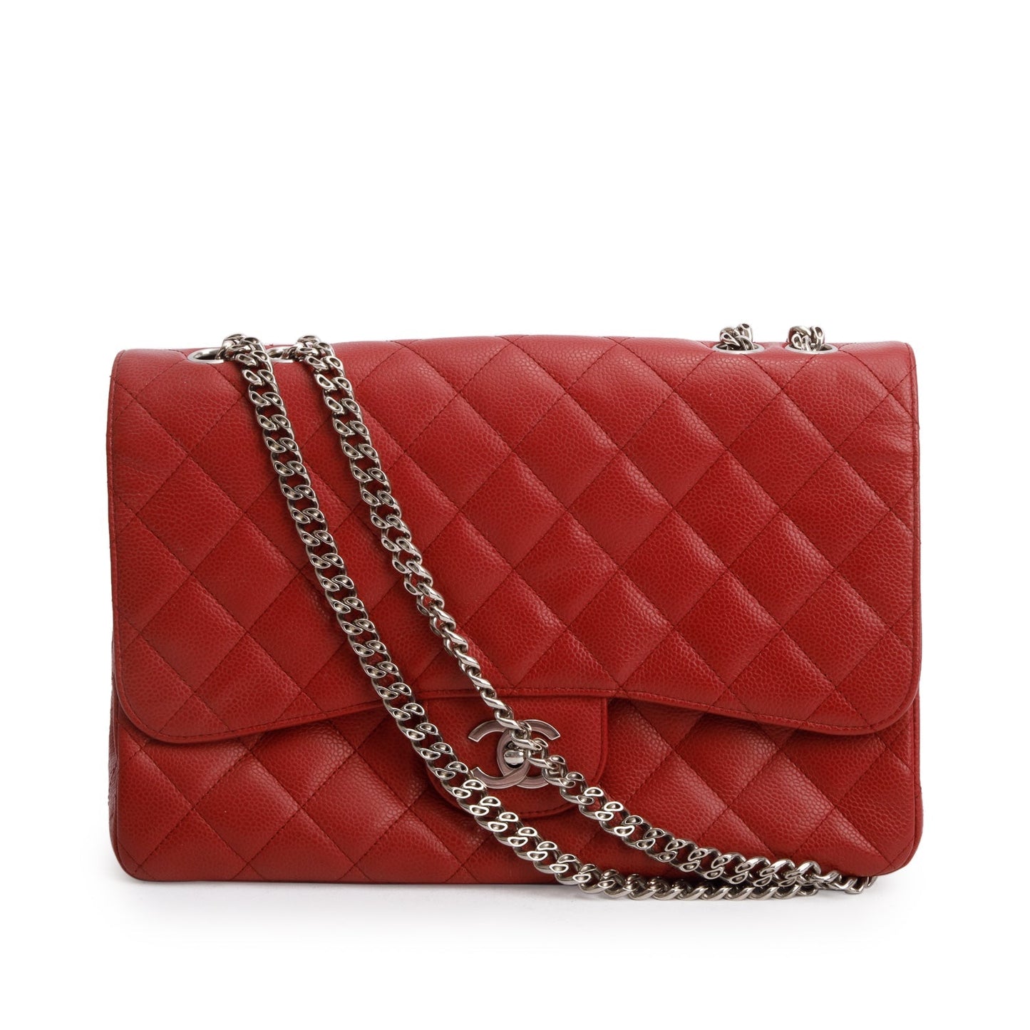 Chanel Caviar Classic Jumbo Single Flap Red Travel Bag 3