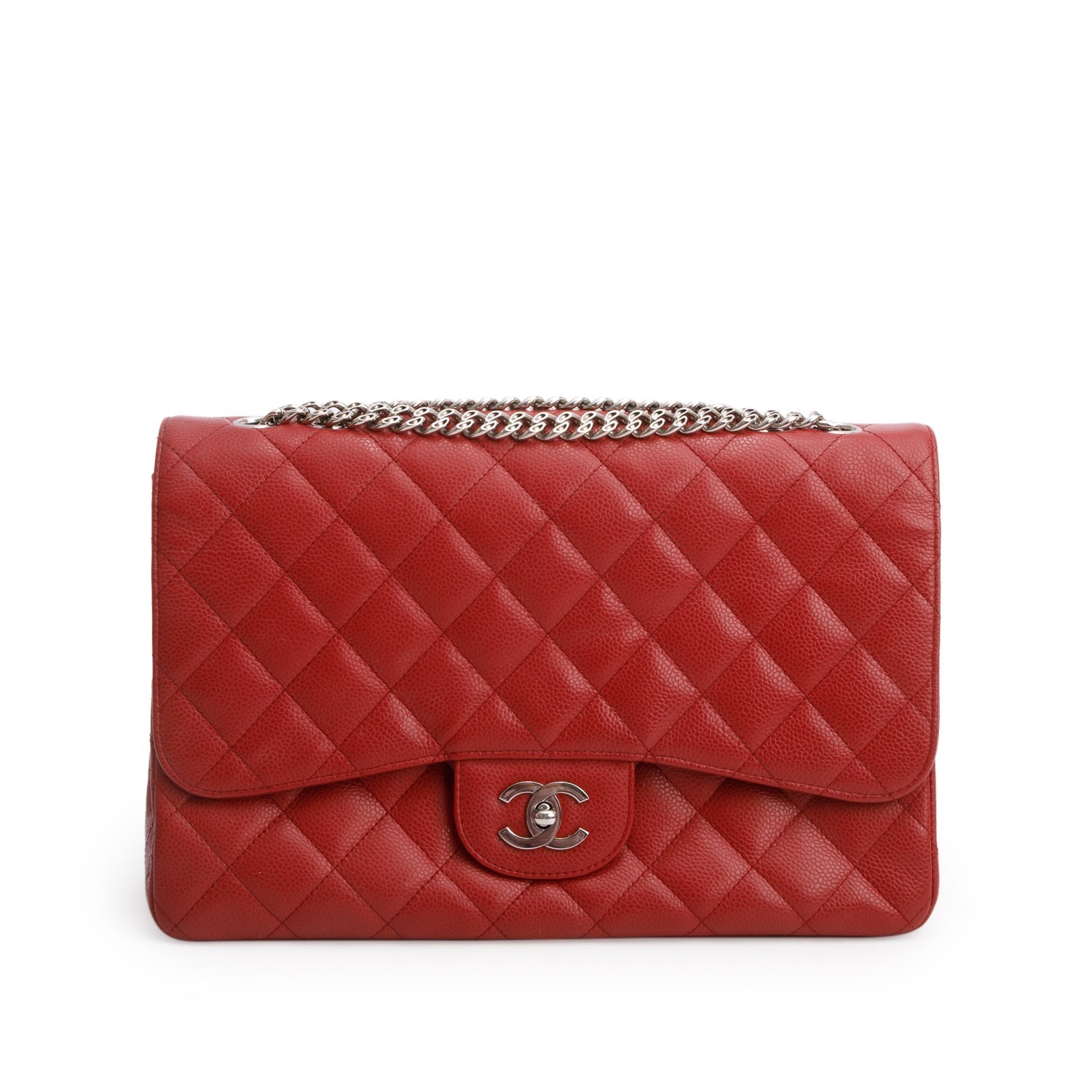 Chanel Caviar Classic Jumbo Single Flap Red Travel Bag 3