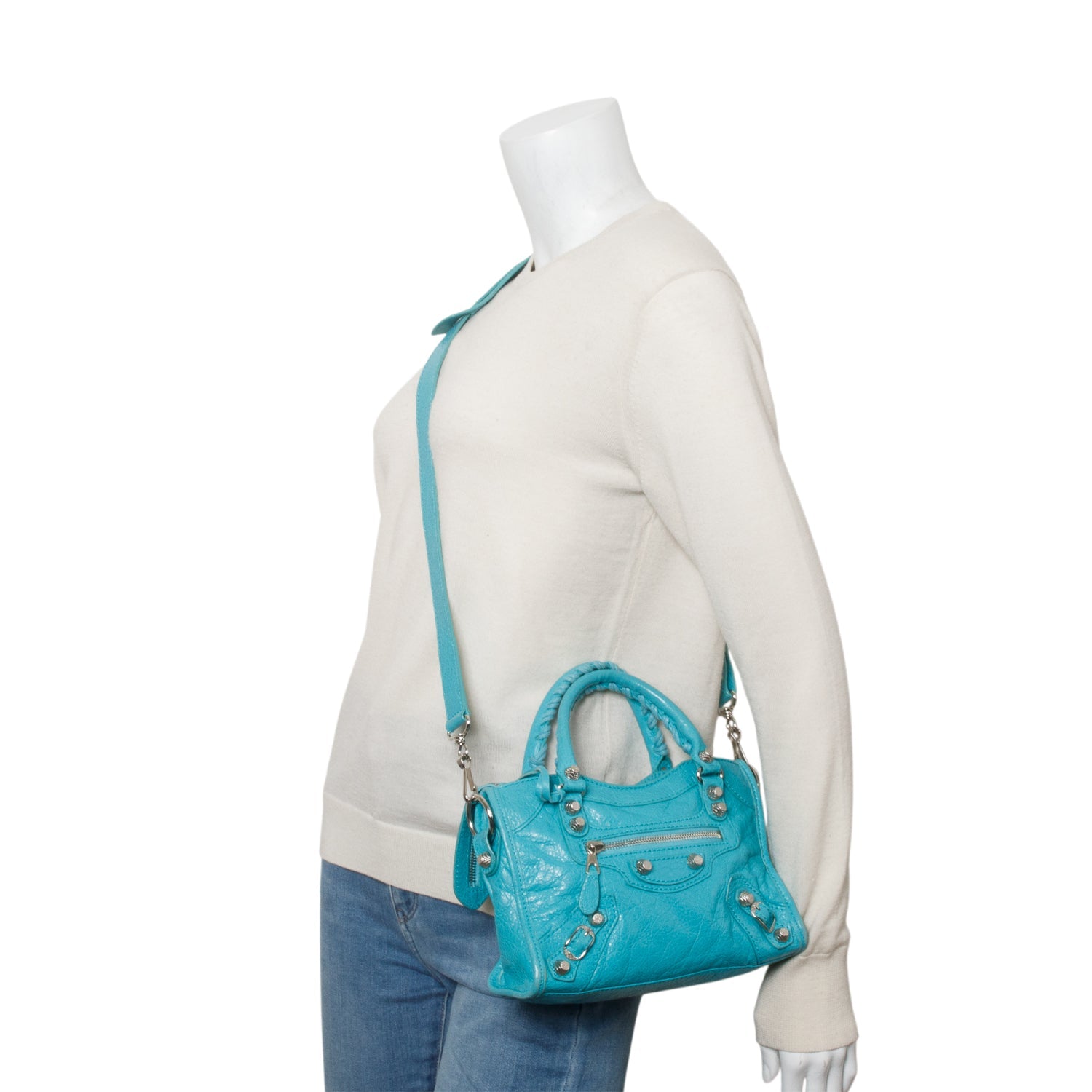 Balenciaga Teal Arena Lambskin Classic City Bag Leather Mini Travel Bag