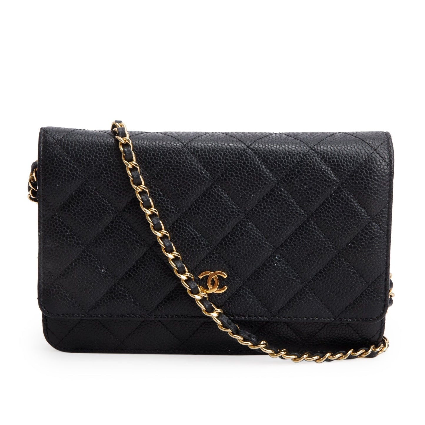 Chanel Quilted Caviar Classic on Leather Black Wallet Case 17