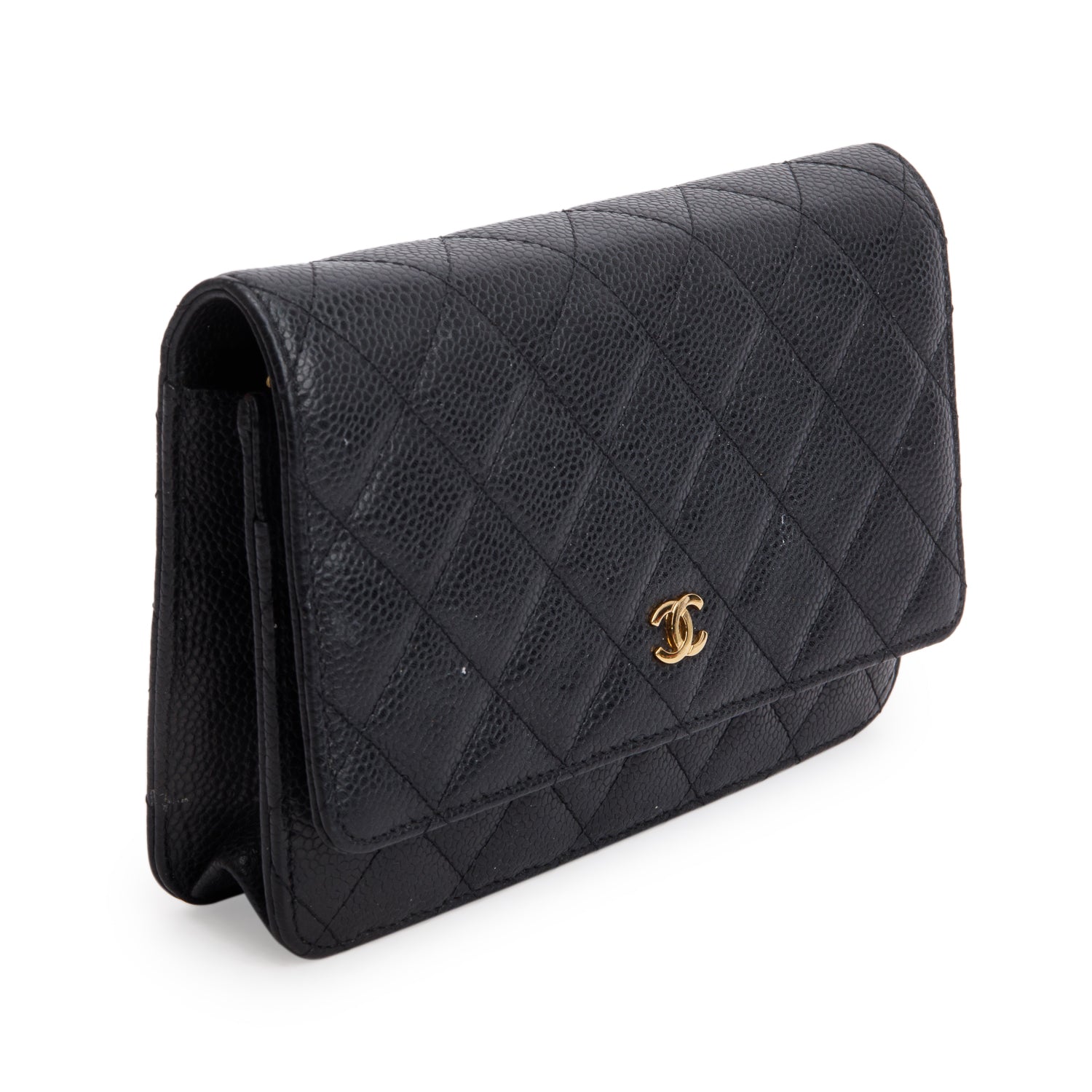Chanel Quilted Caviar Classic on Leather Black Wallet Case 17