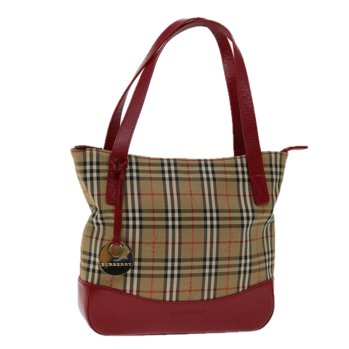 Burberry Luxury Nova Check Tote Bag Auth Canvas Beige Red Red Auth 69899