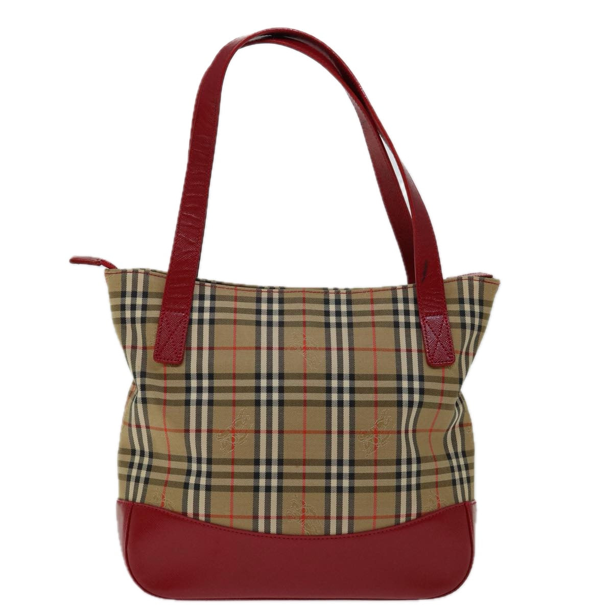 Burberry Luxury Nova Check Tote Bag Auth Canvas Beige Red Red Auth 69899