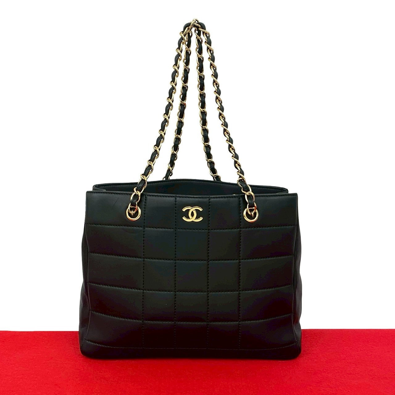Chanel lambskin Chocolate bar Black Tote Bag