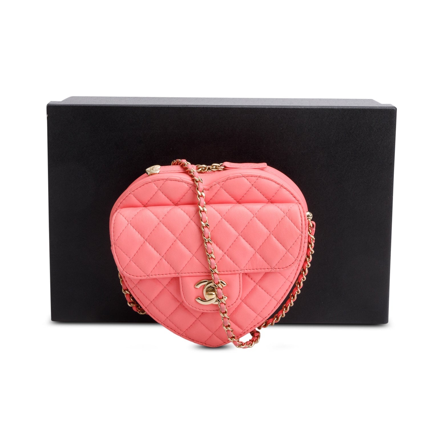 Chanel CC Love Heart Leather Lambskin Pink Travel Bag W Box