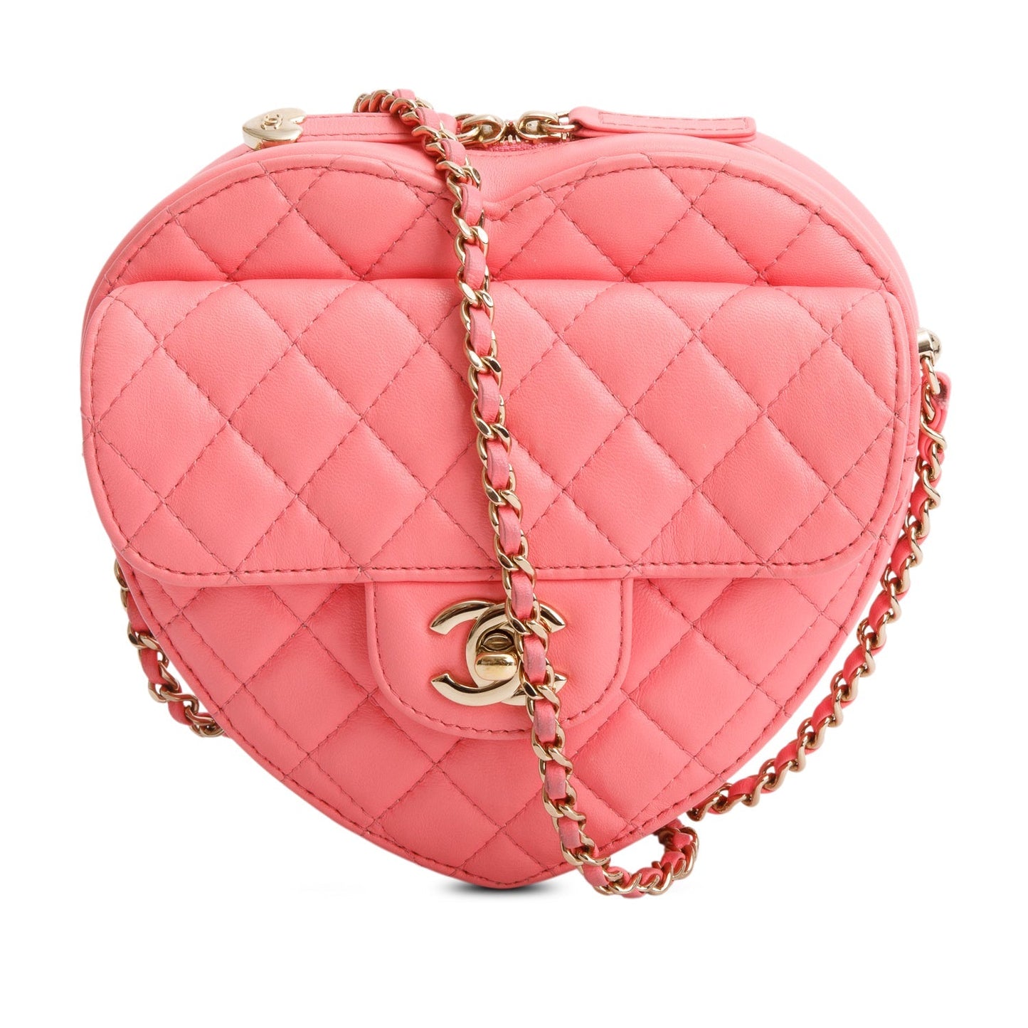 Chanel CC Love Heart Leather Lambskin Pink Travel Bag W Box