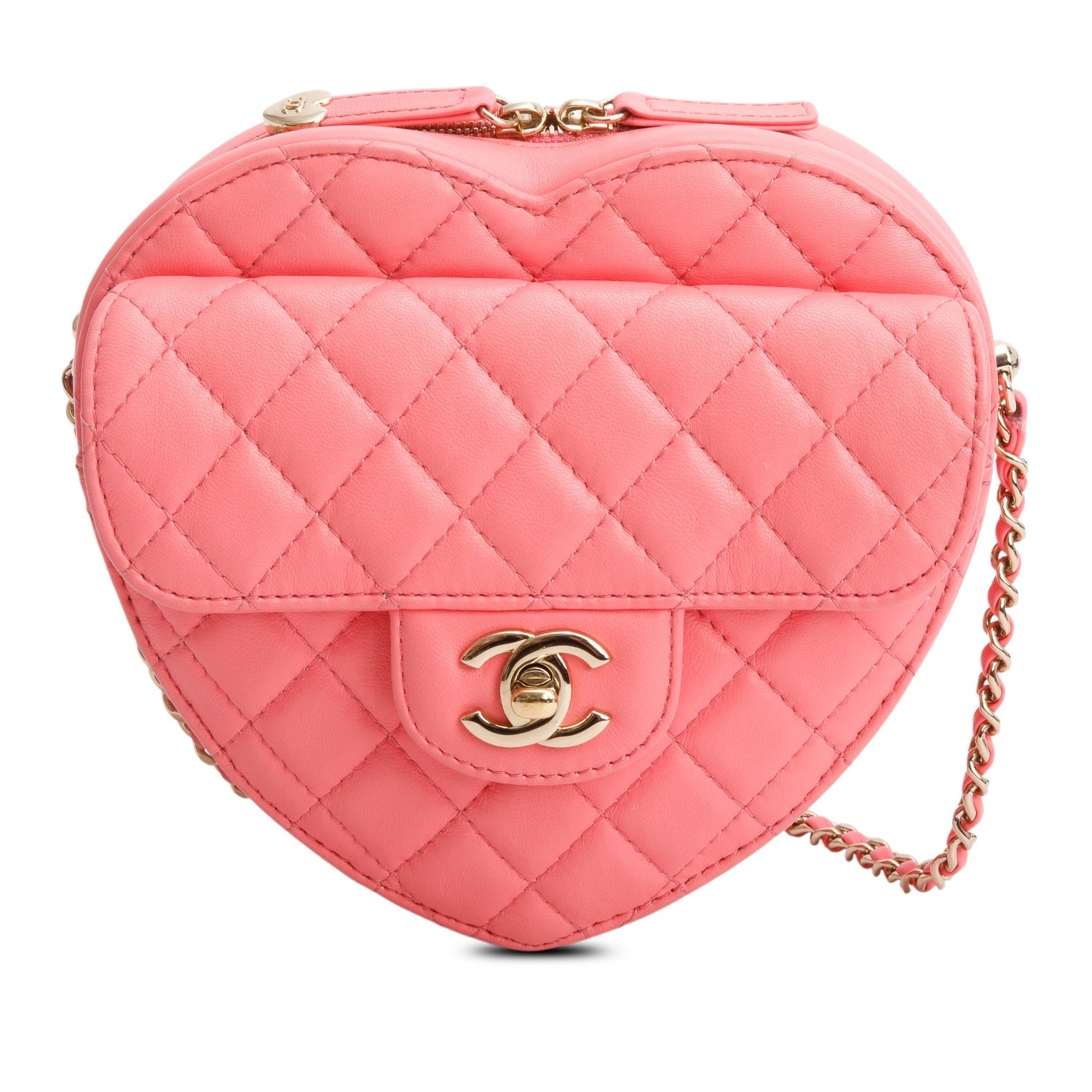 Chanel CC Love Heart Leather Lambskin Pink Travel Bag W Box