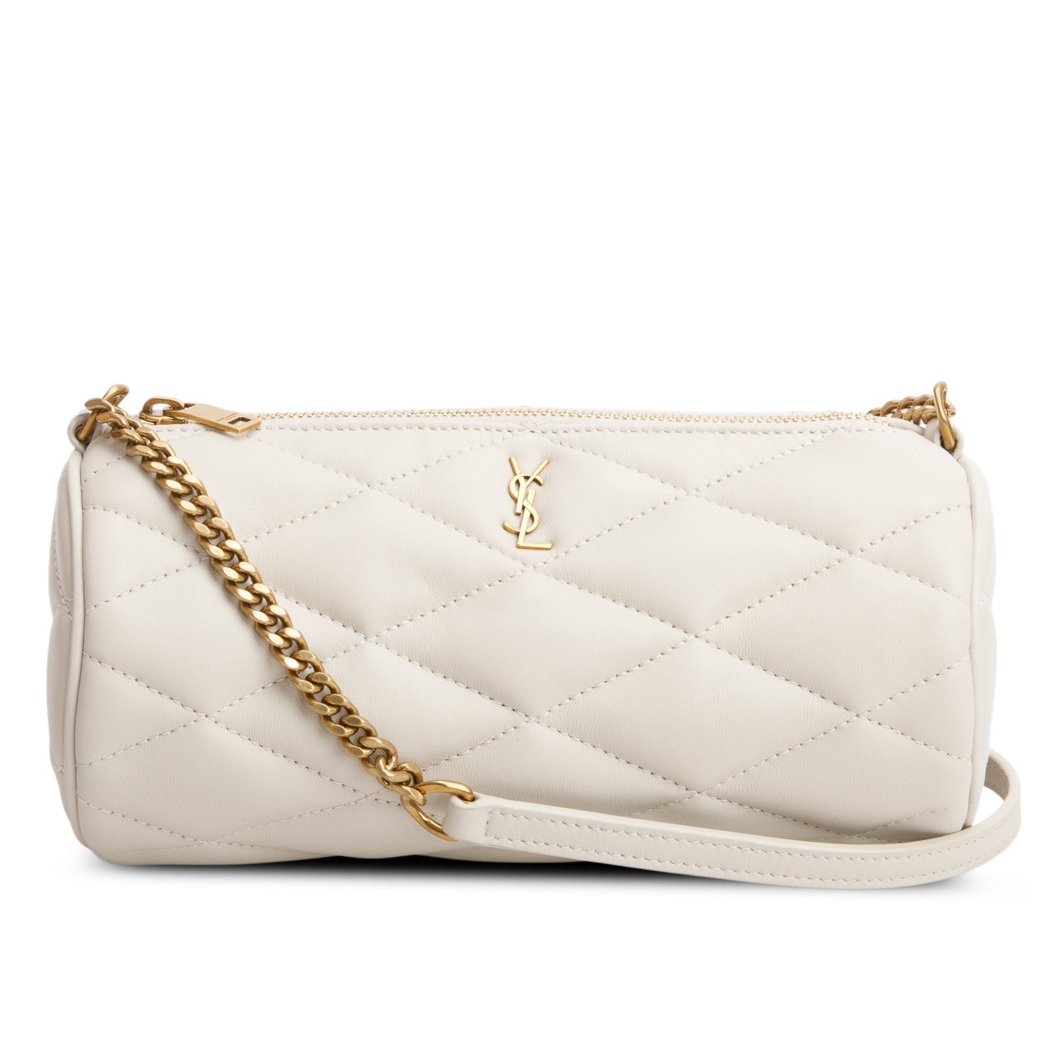 YSL Saint Laurent Ivory Lambskin Sade Tube Bag Leather Quilted Travel Bag Box 69910