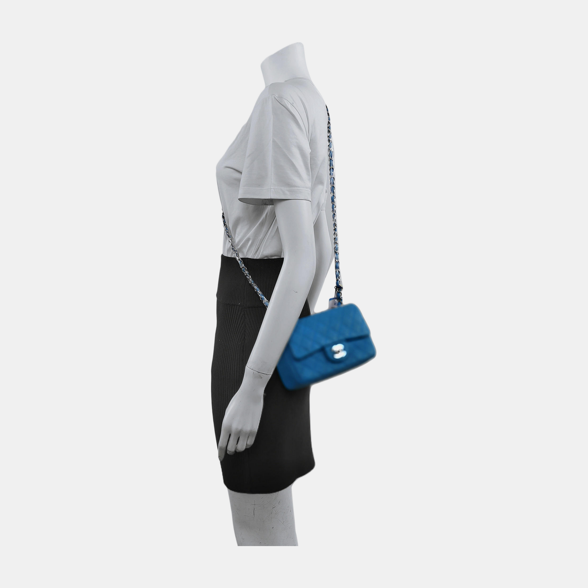 Chanel Classic Flap Rectangular Caviar Blue Leather Mini Bag