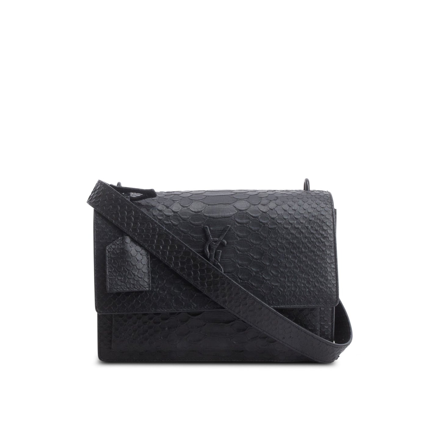 YSL Saint Laurent So Python Embossed Calfskin Sunset Shoulder Bag Leather Black