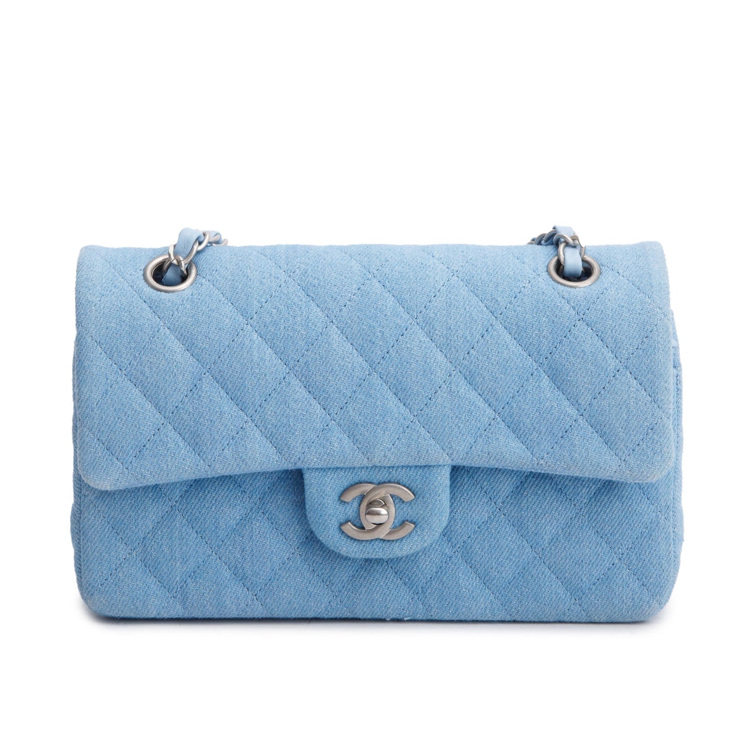Chanel Denim Quilted Double Flap Blue Travel Bag