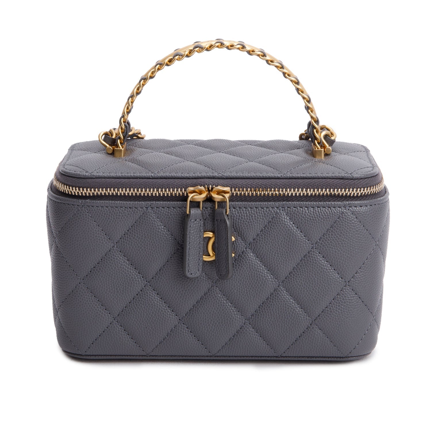 Chanel Caviar Top Handle Long Vanity Grey Travel Bag
