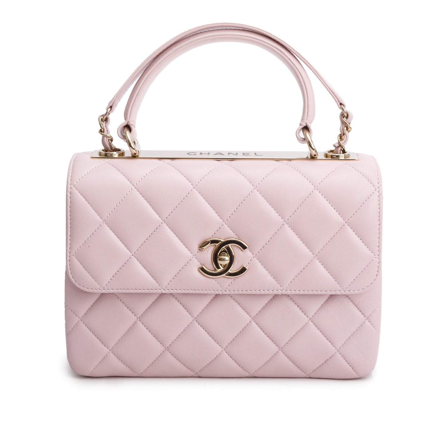 Chanel Quilted Trendy CC Top Handle Lambskin Pink Travel Bag Authenticity Card