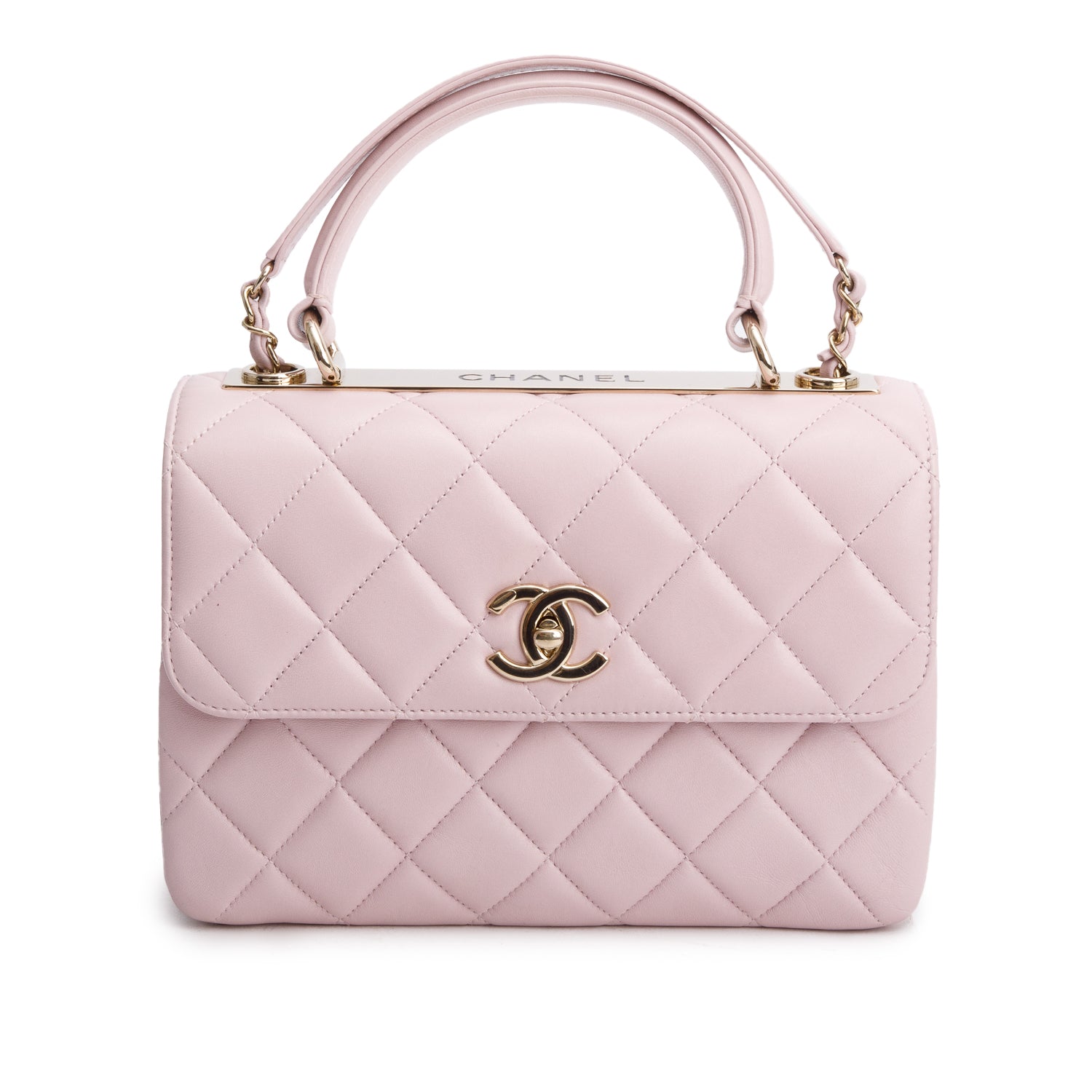 Chanel Quilted Trendy CC Top Handle Lambskin Pink Travel Bag Authenticity Card