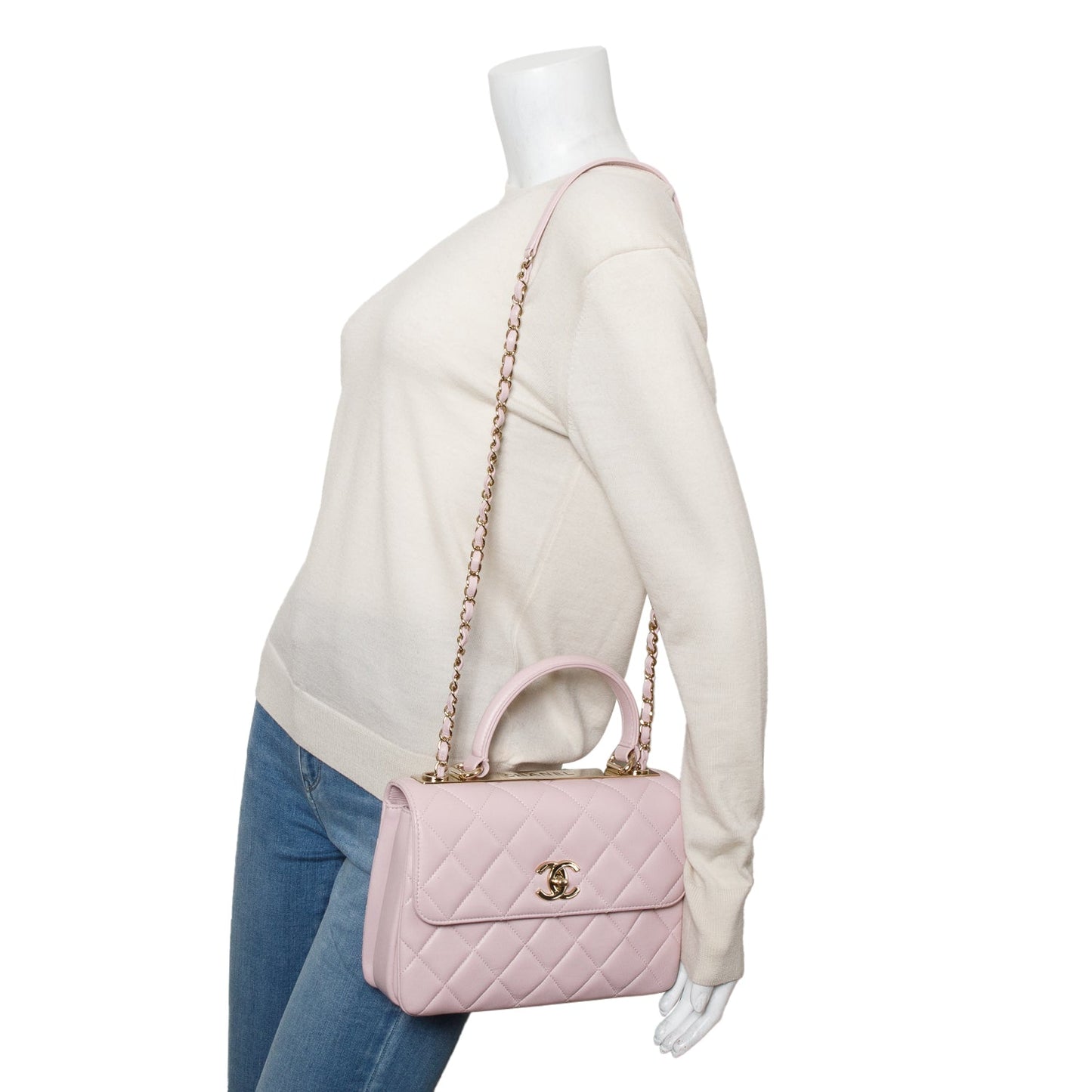 Chanel Quilted Trendy CC Top Handle Lambskin Pink Travel Bag Authenticity Card