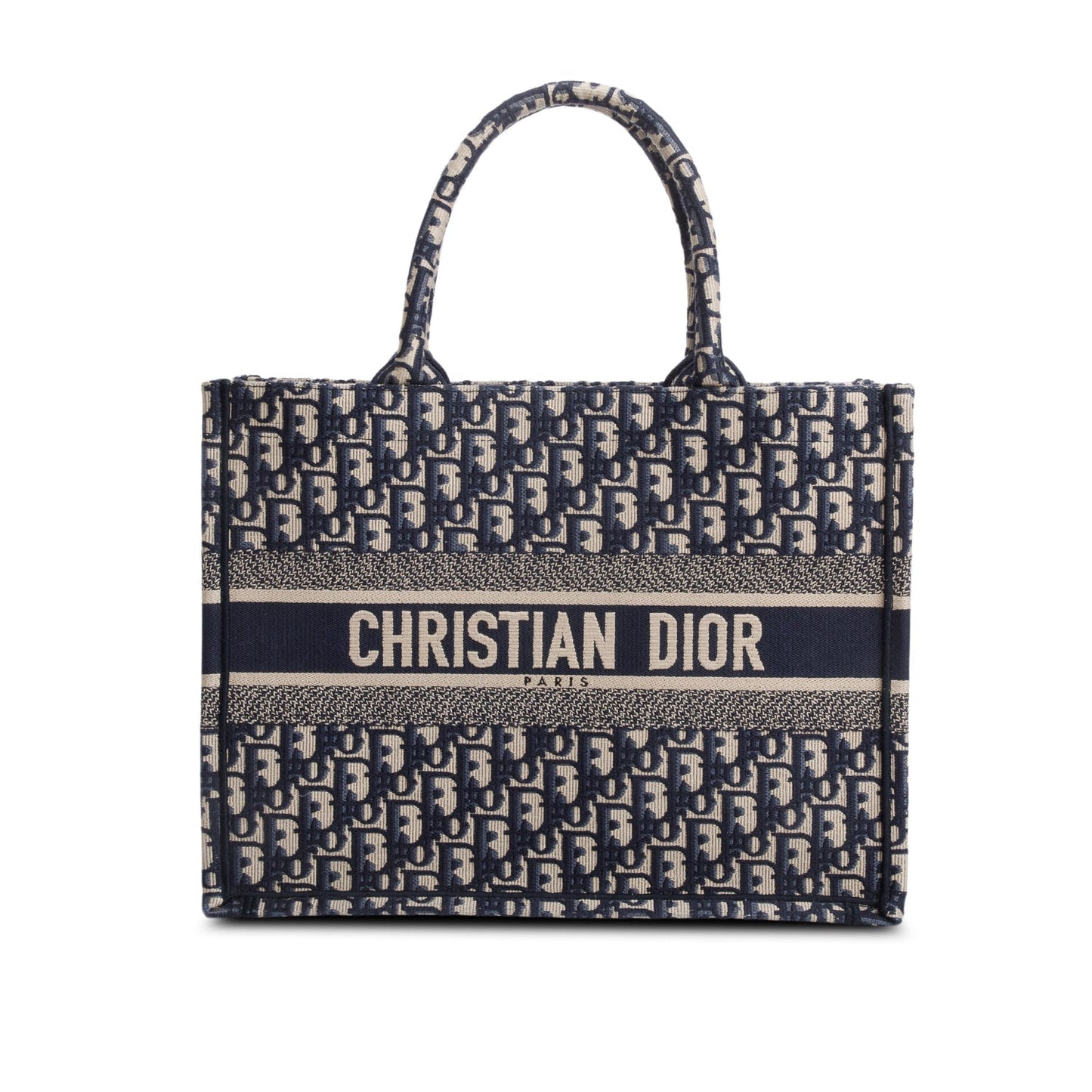 Dior Christian Ecru And Oblique Embroidery Book Tote Blue Medium Tote Bag
